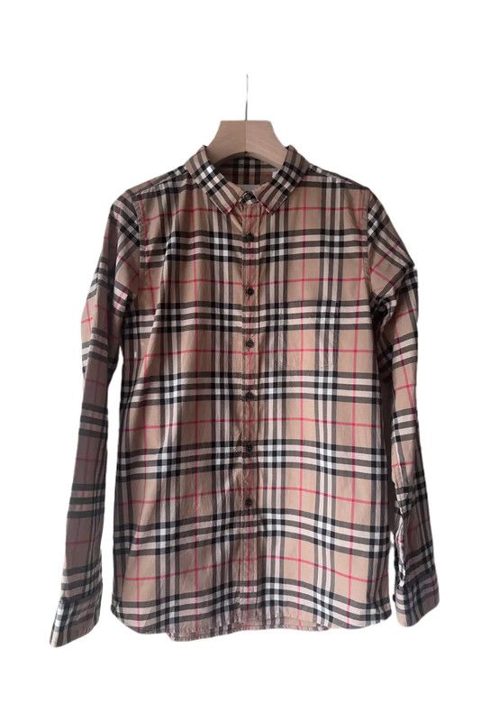 Burberry Burberry Beige Cotton Plaid Long Sleeve Shirt Size L / US 10 / IT 46 - 1 Thumbnail