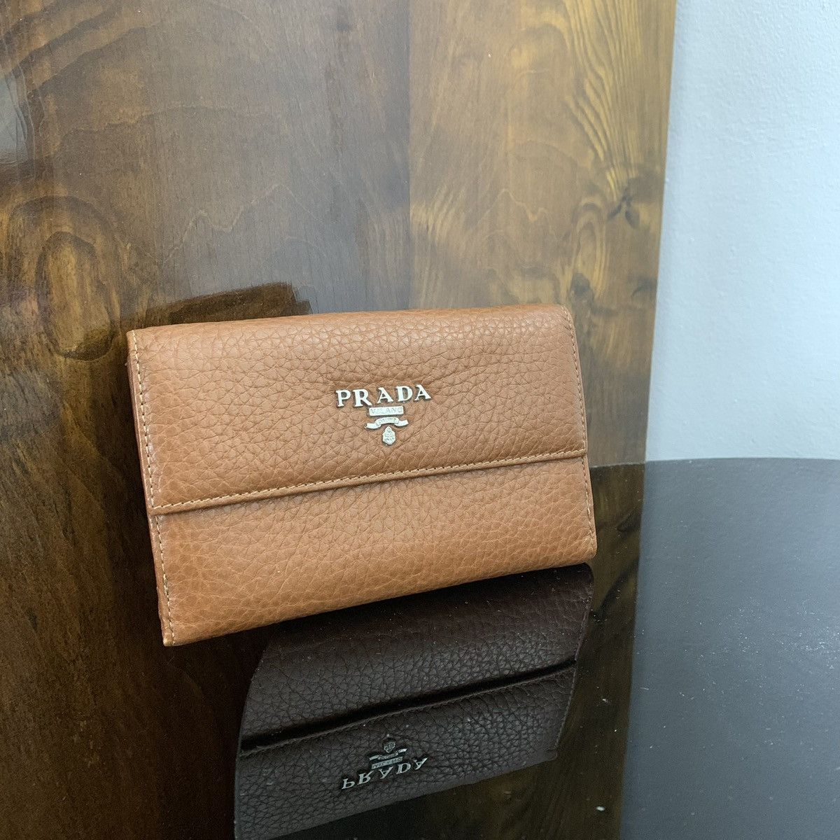 Prada × Vintage Prada leather wallet long flap brown | Grailed