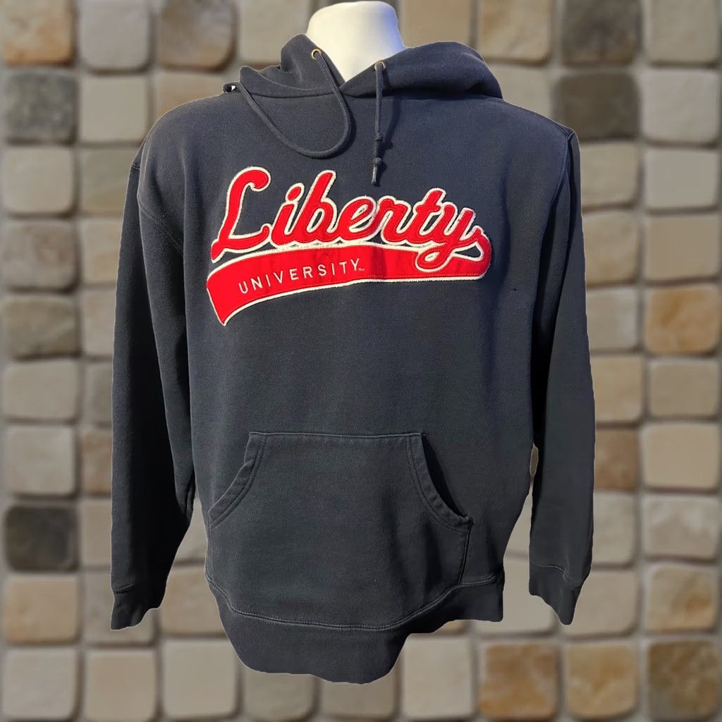 Jansport VTG Liberty University Hoodie Pullover Adult M Navy Blue Drawstring Logo 2000s University Jeans? Size US M / EU 48-50 / 2 - 1 Thumbnail