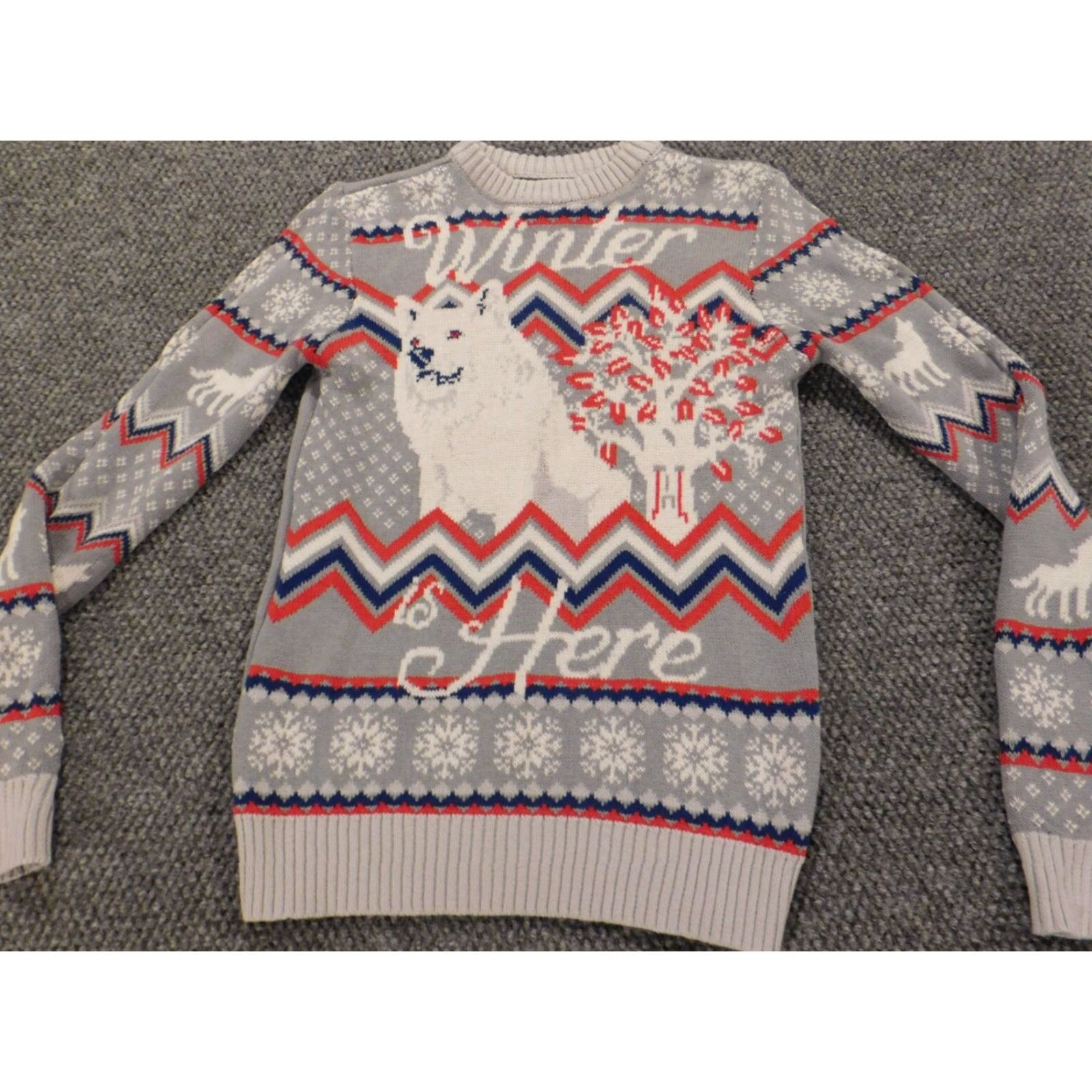 Vintage Game of Thrones Womens Sweater XS Gray Pullover Striped Wolf Knit Crew Neck pullover Winter Casual Regular Women Mens? Size XS / US 0-2 / IT 36-38 - 4 Thumbnail