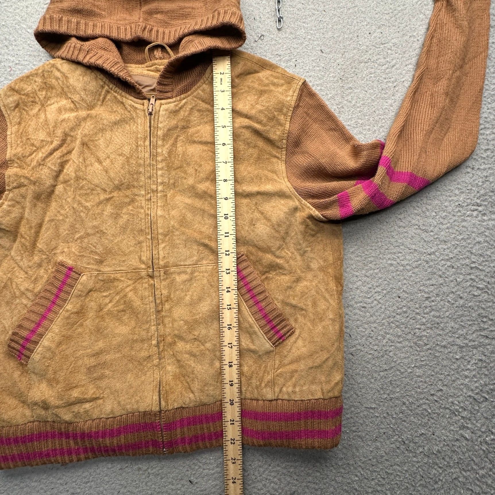 Vintage VINTAGE Maxima Wilsons Suede Leather Sweater Jacket Womens Large Brown Pink Hooded Full Zip Bomber Jacket Sizing L Size L / US 10 / IT 46 - 4 Thumbnail