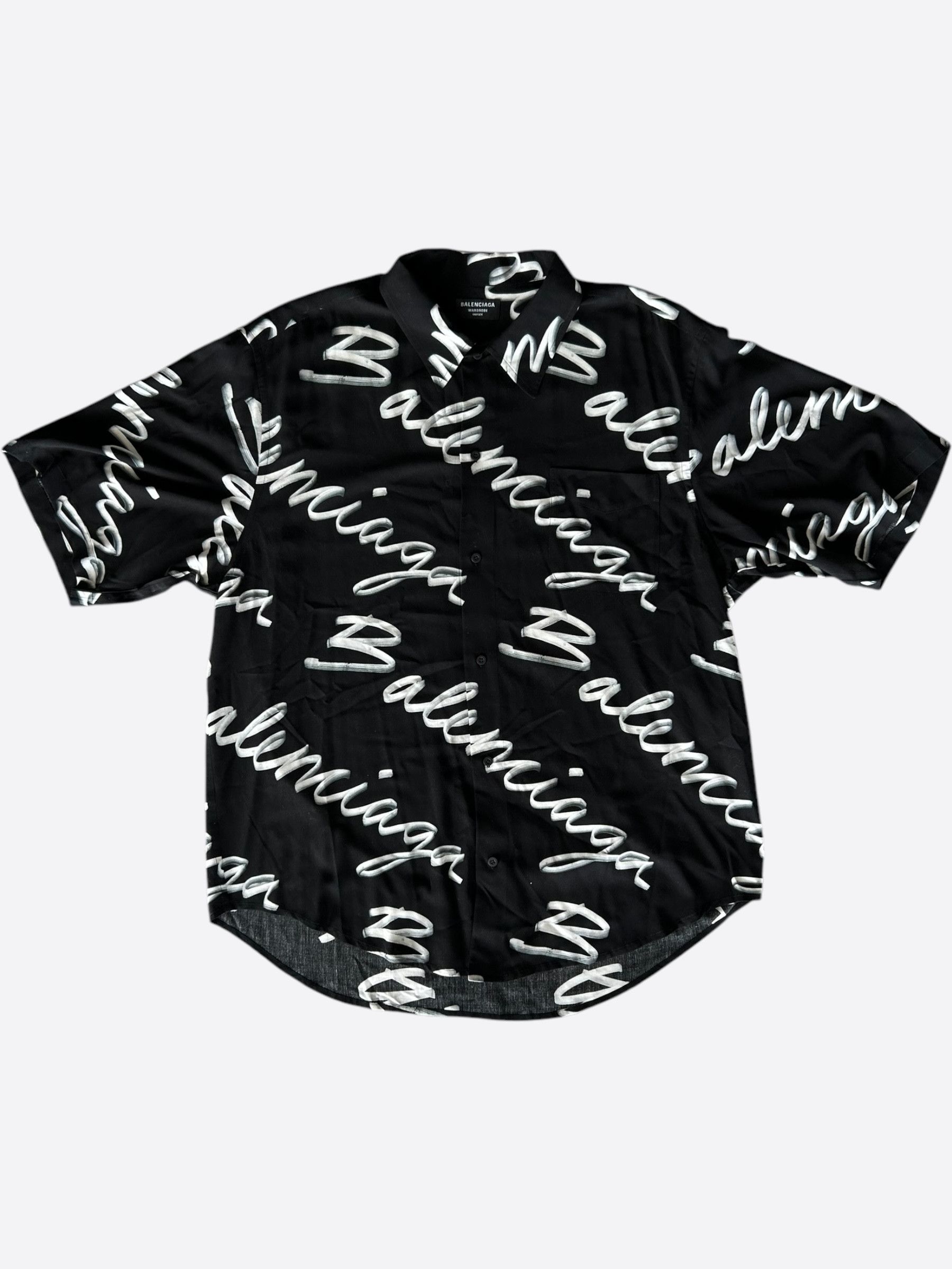 Balenciaga Balenciaga Black & White Script Button Up Shirt Size US XXL / EU 58 / 5 - 1 Thumbnail