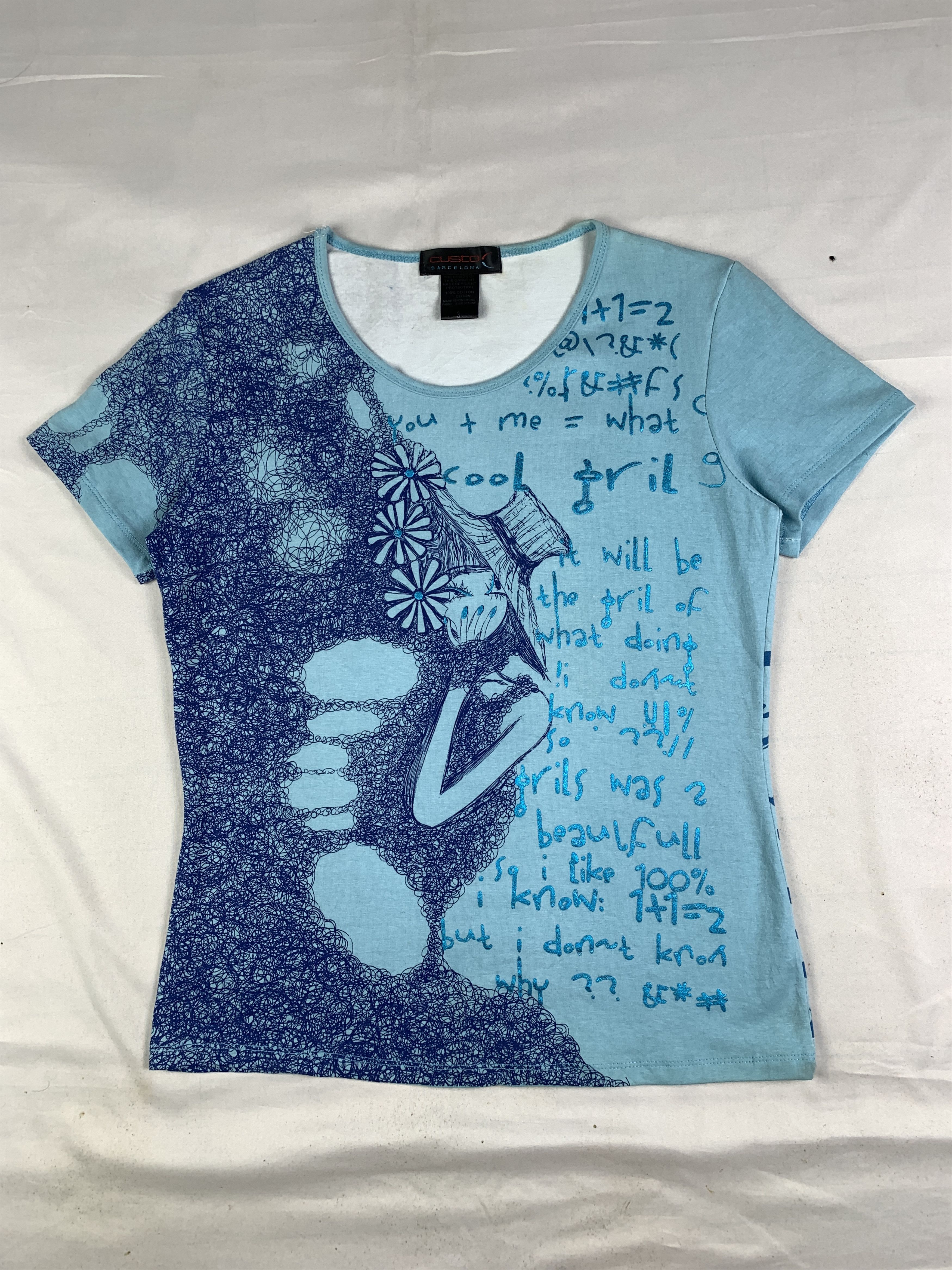 Custo Barcelona Custo Barcelona Light Blue Girl Doodle Tee (S) Size S / US 4 / IT 40 - 1 Thumbnail