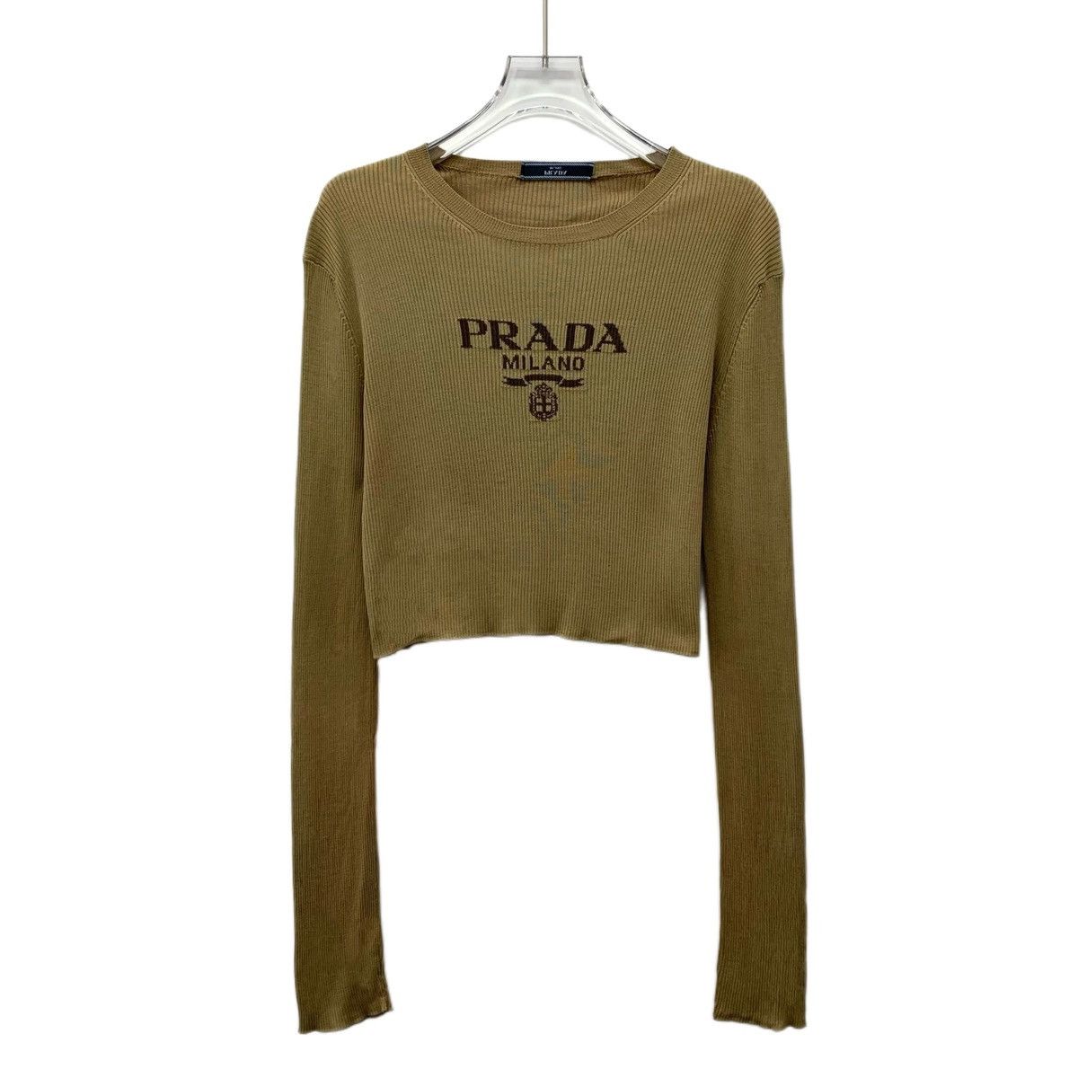Prada Prada 2023 Brown Letter Long Sleeve Knit Sweater K26WX Size L / US 10 / IT 46 - 1 Thumbnail