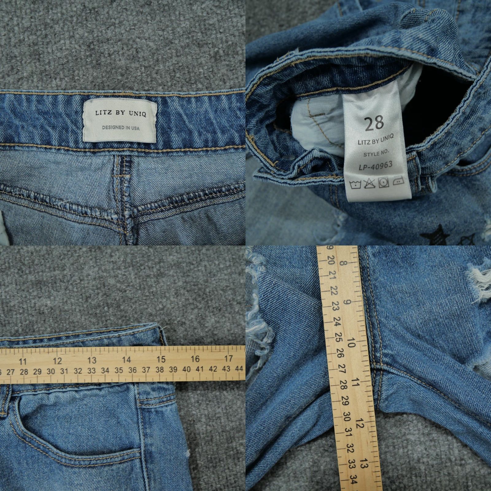 Bell Uniq Litz Jeans Womens 28 Blue Pants Flare Bell Bottom Distressed Art Denim Jeans Women Regular 28 Blue Distressed Pockets 90s? Size 28" / US 6 / IT 42 - 8 Thumbnail
