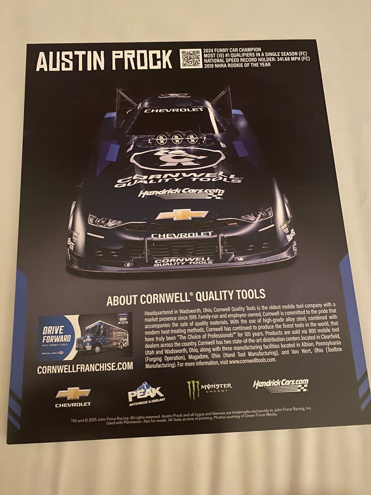 Fox Racing Anthony prock signed photo chevy John force racing Size ONE SIZE - 2 Thumbnail