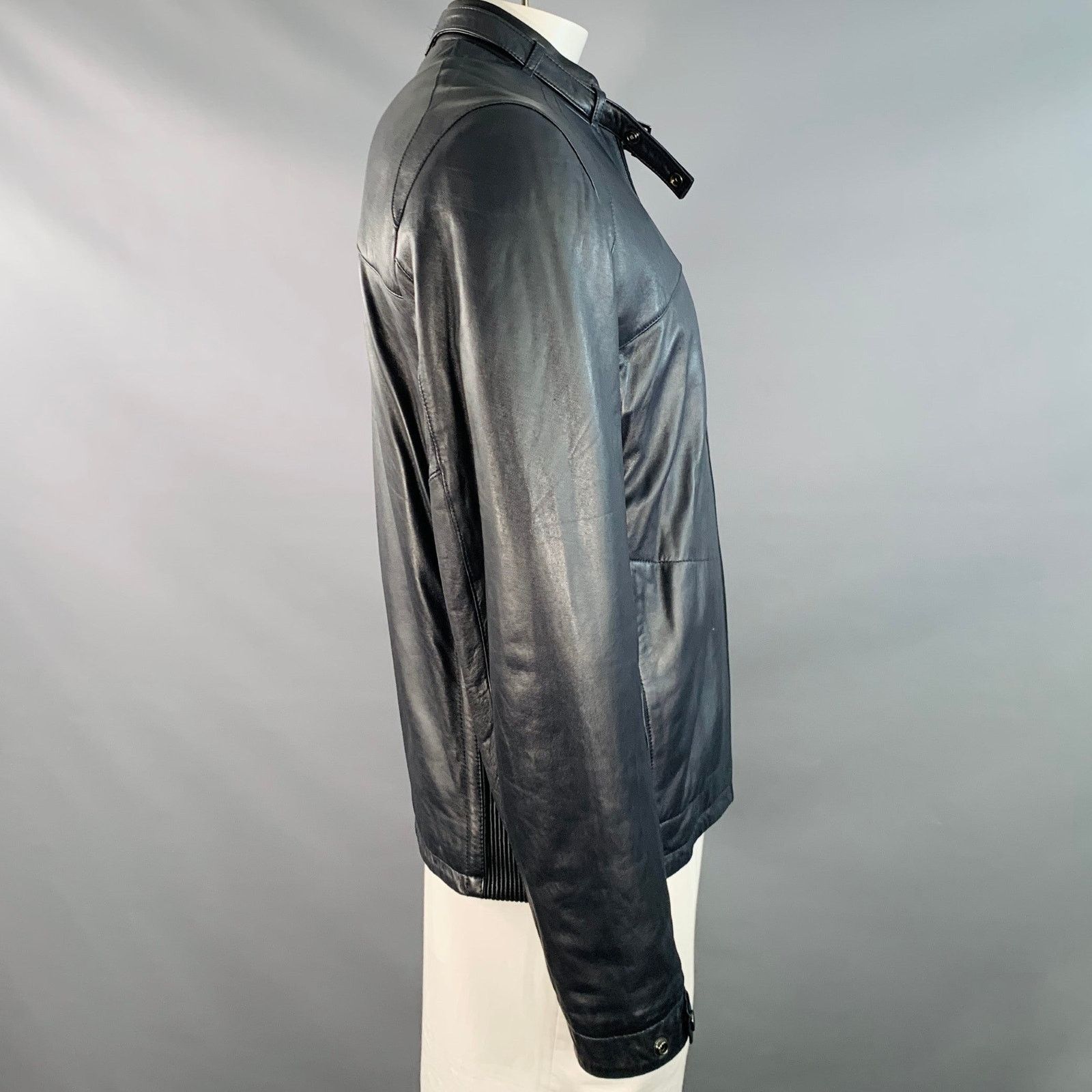BUGATCHI BUGATCHI Size L Navy Lambskin Leather Moto Racer Jacket Size US L / EU 52-54 / 3 - 2 Thumbnail