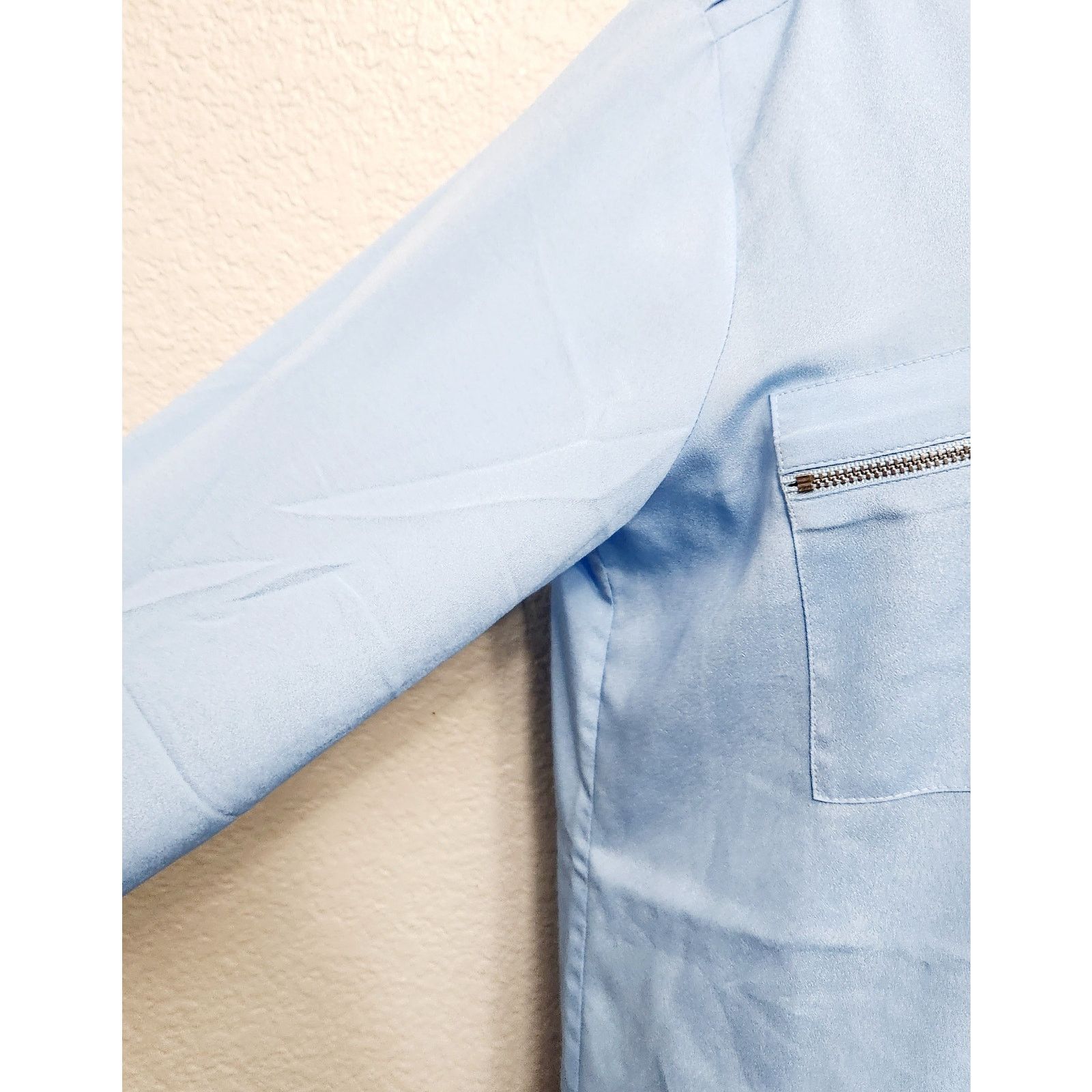 Calvin Klein Calvin Klein Blue Zipper Pockets Button Up Top Large Soft Size L / US 10 / IT 46 - 2 Thumbnail