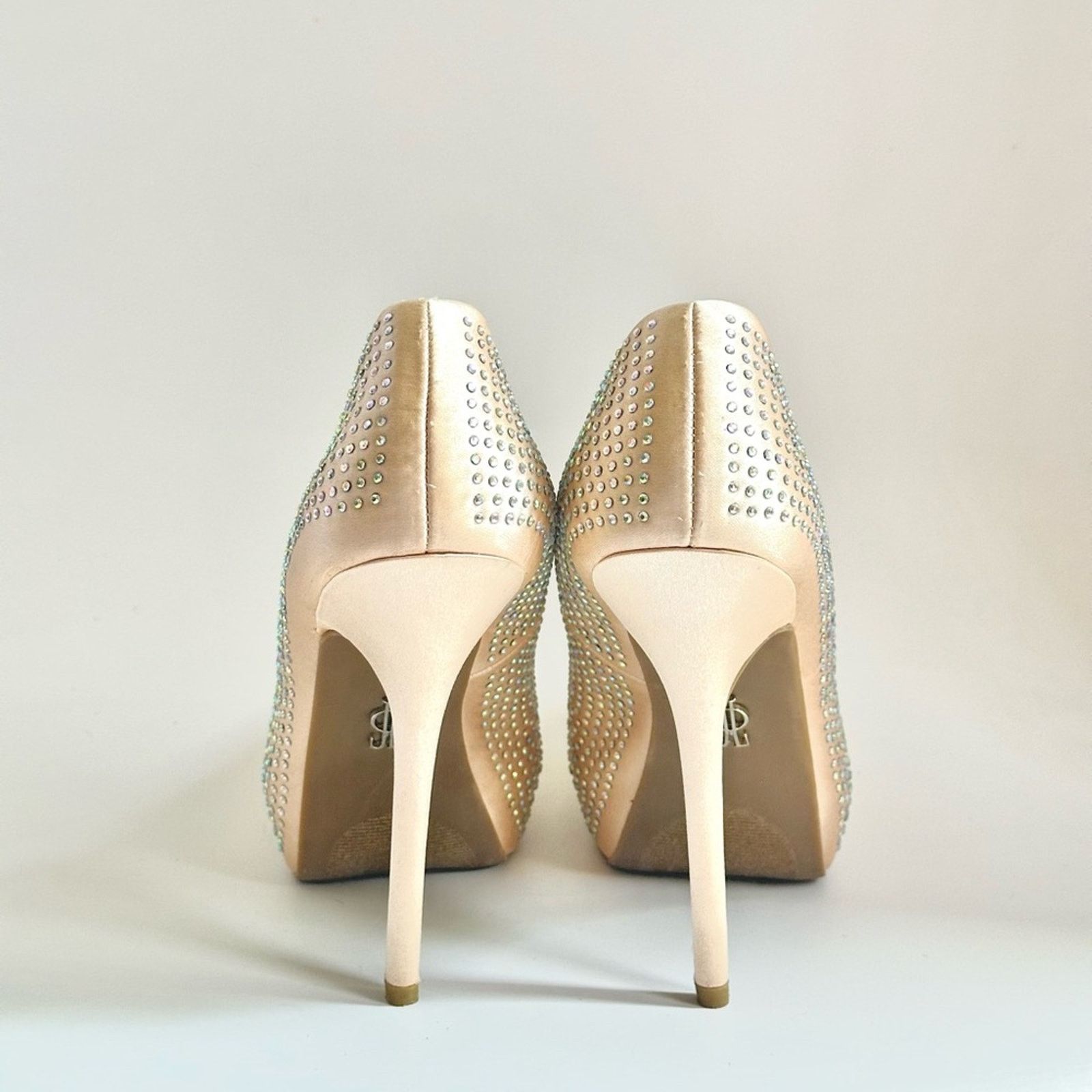 Jennifer Lopez JLO Taupe Platinum Faux Diamond Studded Platform Heels Size US 8 / IT 38 - 3 Thumbnail