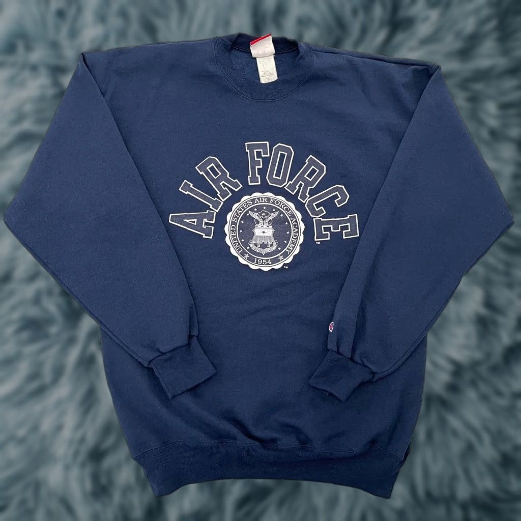 Champion VINTAGE Champion Air Force Sweater Pullover Long Sleeve Fleece Blue XL Mens Military Military Logo Retro Size US XL / EU 56 / 4 - 1 Thumbnail