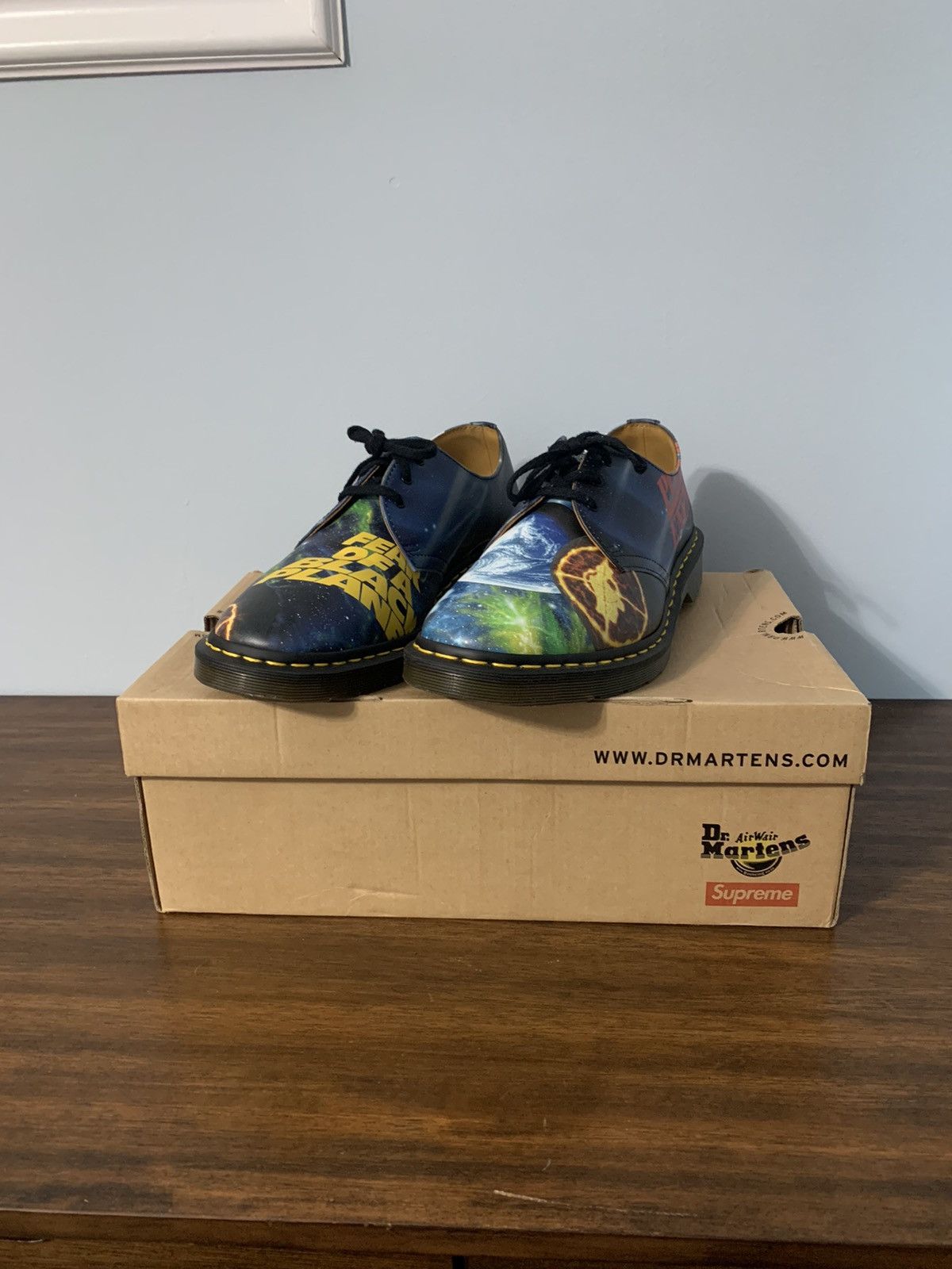 image of Dr Martens x Supreme Dr Marten 3 Eye Supreme Undercover Public Enemy Shoes in Blue, Men's (Size 12)