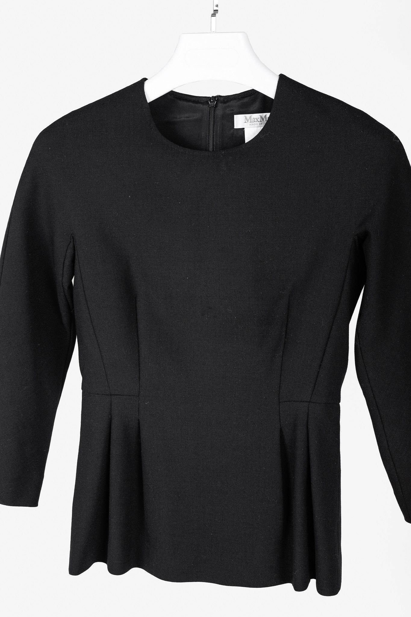Max Mara Max Mara Elis Black Stretch-Wool 3/4-Sleeve Peplum Top Size S / US 4 / IT 40 - 3 Thumbnail