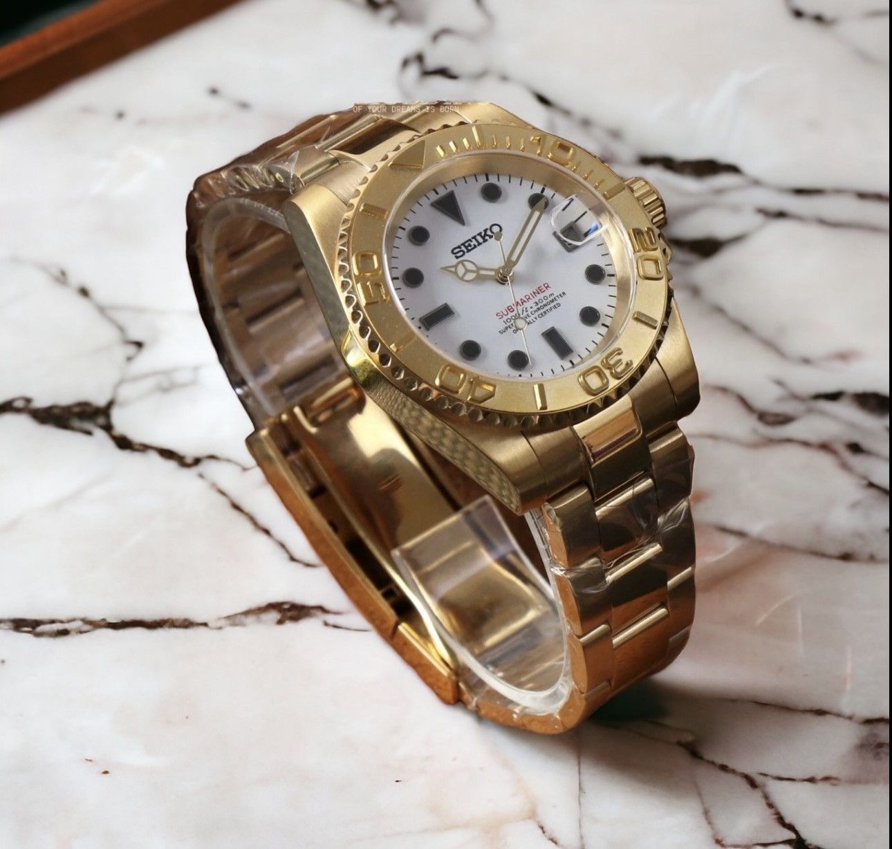 Japanese Brand Seiko Mod Submariner Date White Dial Steel Watch Gold 41mm Size ONE SIZE - 1 Thumbnail