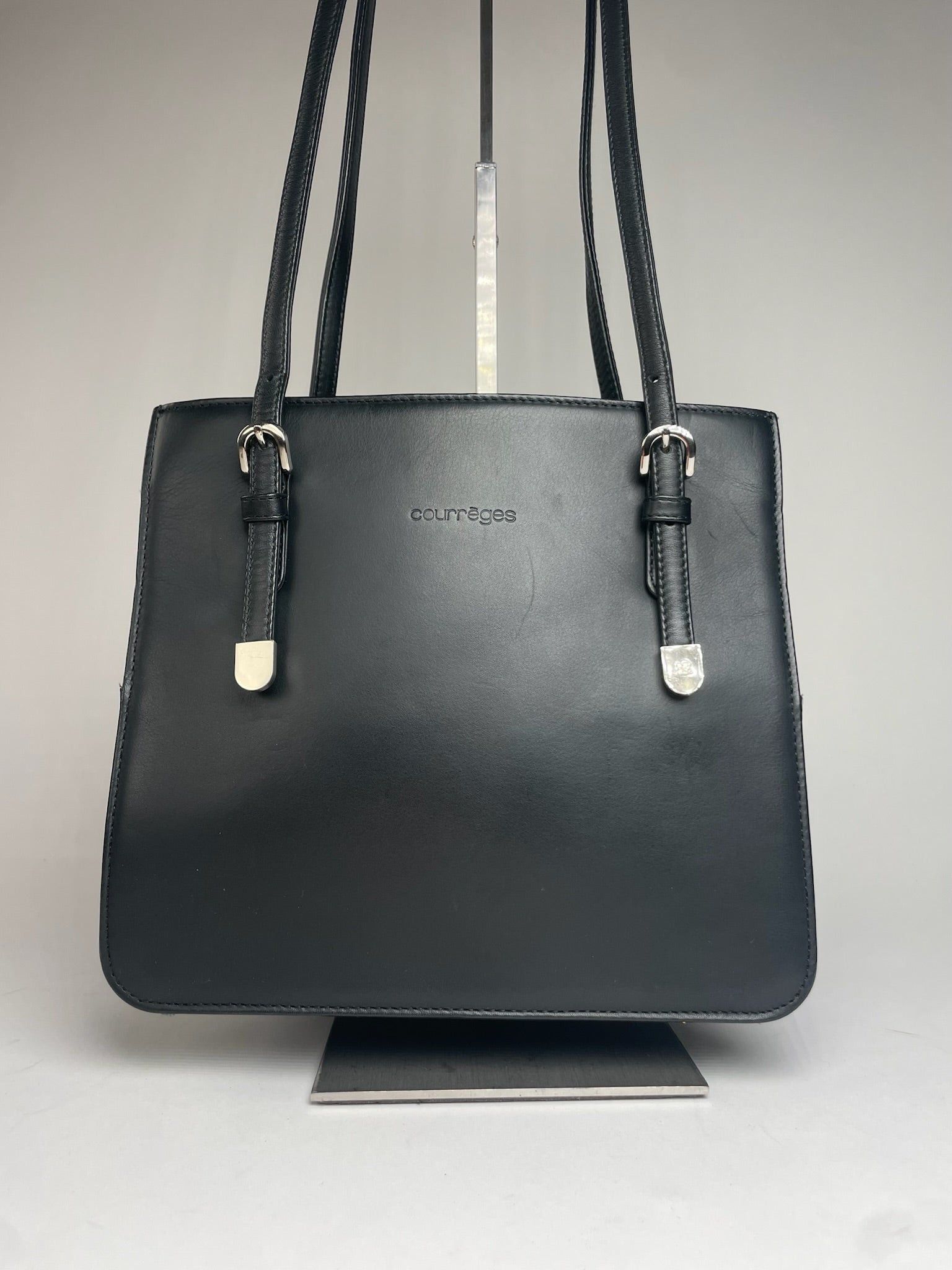 Courreges Vintage Leather Handbag Black Size ONE SIZE - 1 Thumbnail