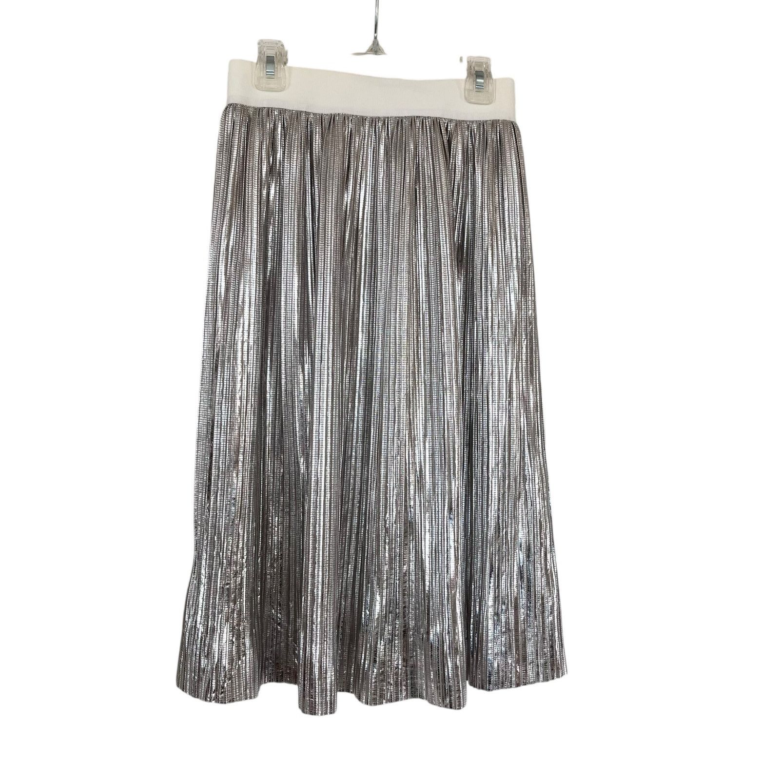 Alice + Olivia Alice + Olivia Mikaela Silver Metallic Pleated Midi Skirt Size 25" / US 0 / IT 36 - 3 Thumbnail