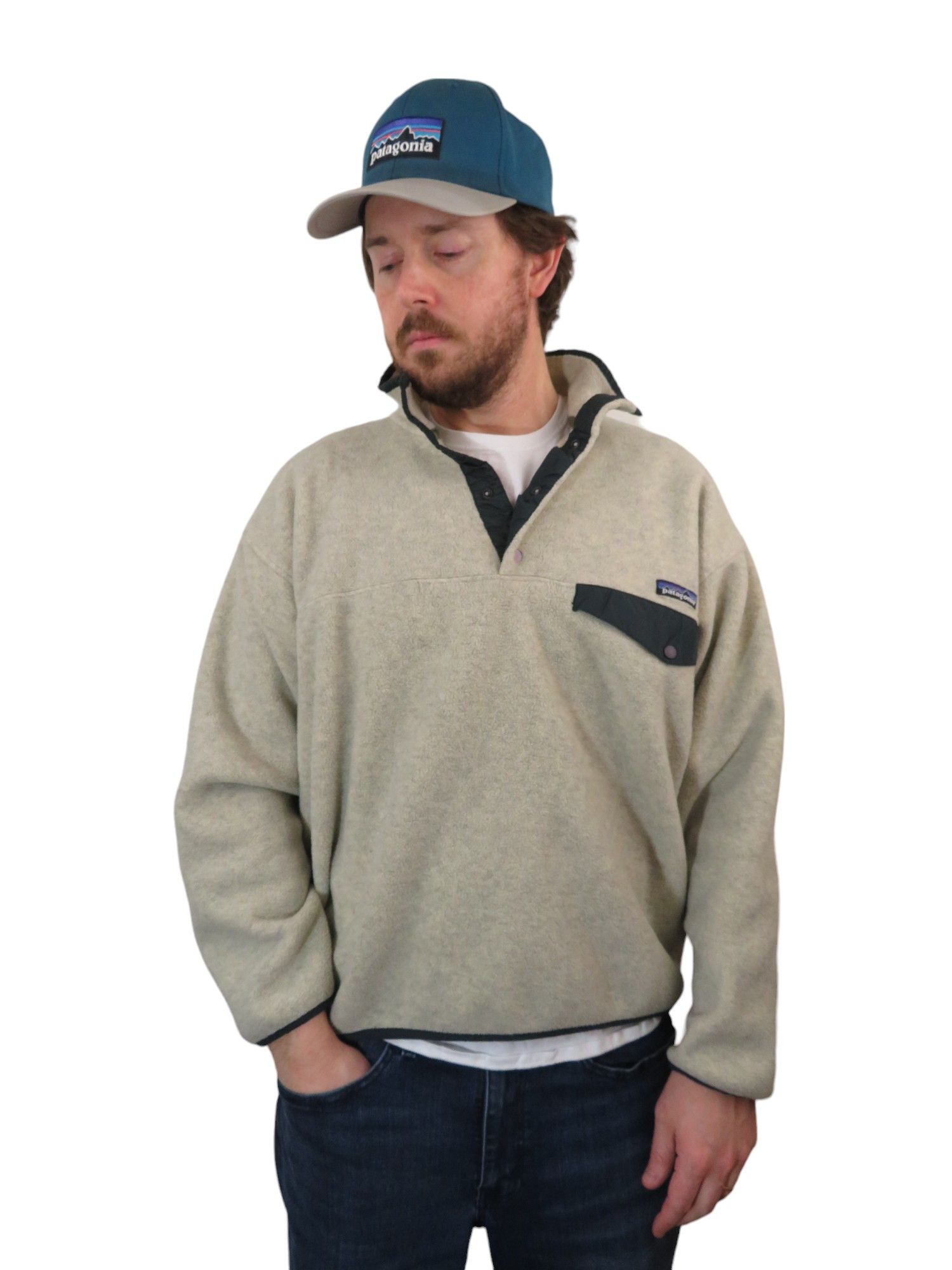 image of Y2K Patagonia Oatmeal & Hunter Green Snap T Pullover Jacket, Men's (Size XL)