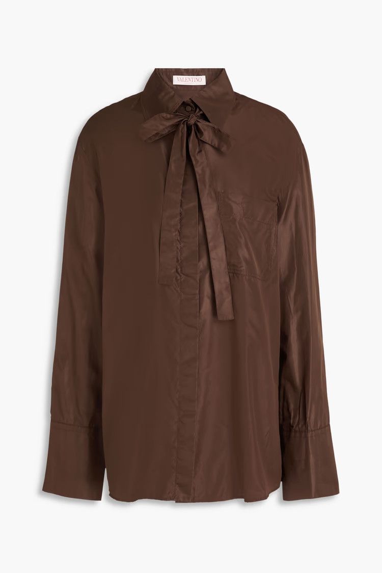 Valentino o1y0326 Silk Shirt in Chocolate Brown Size M / US 6-8 / IT 42-44 - 1 Thumbnail