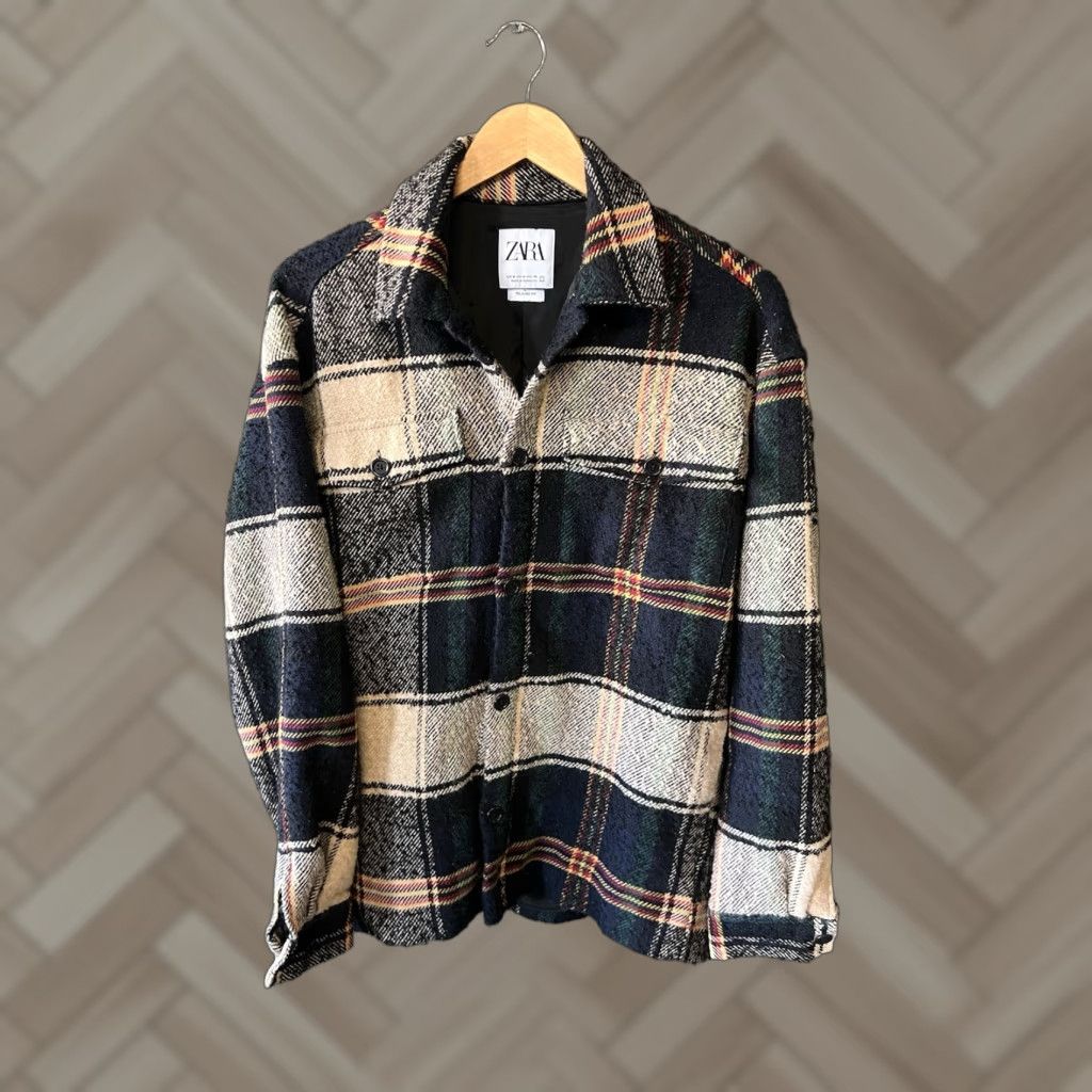 Zara Zara Womens Jacket Blue Plaid Button Up Knit Size Medium Size M / US 6-8 / IT 42-44 - 1 Thumbnail