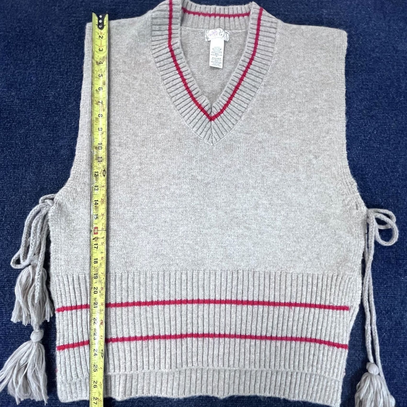 Free People Free People Sweater Womens One Size Gray Knit Tassel Pullover Boho Side Tie Top Size ONE SIZE - 4 Thumbnail