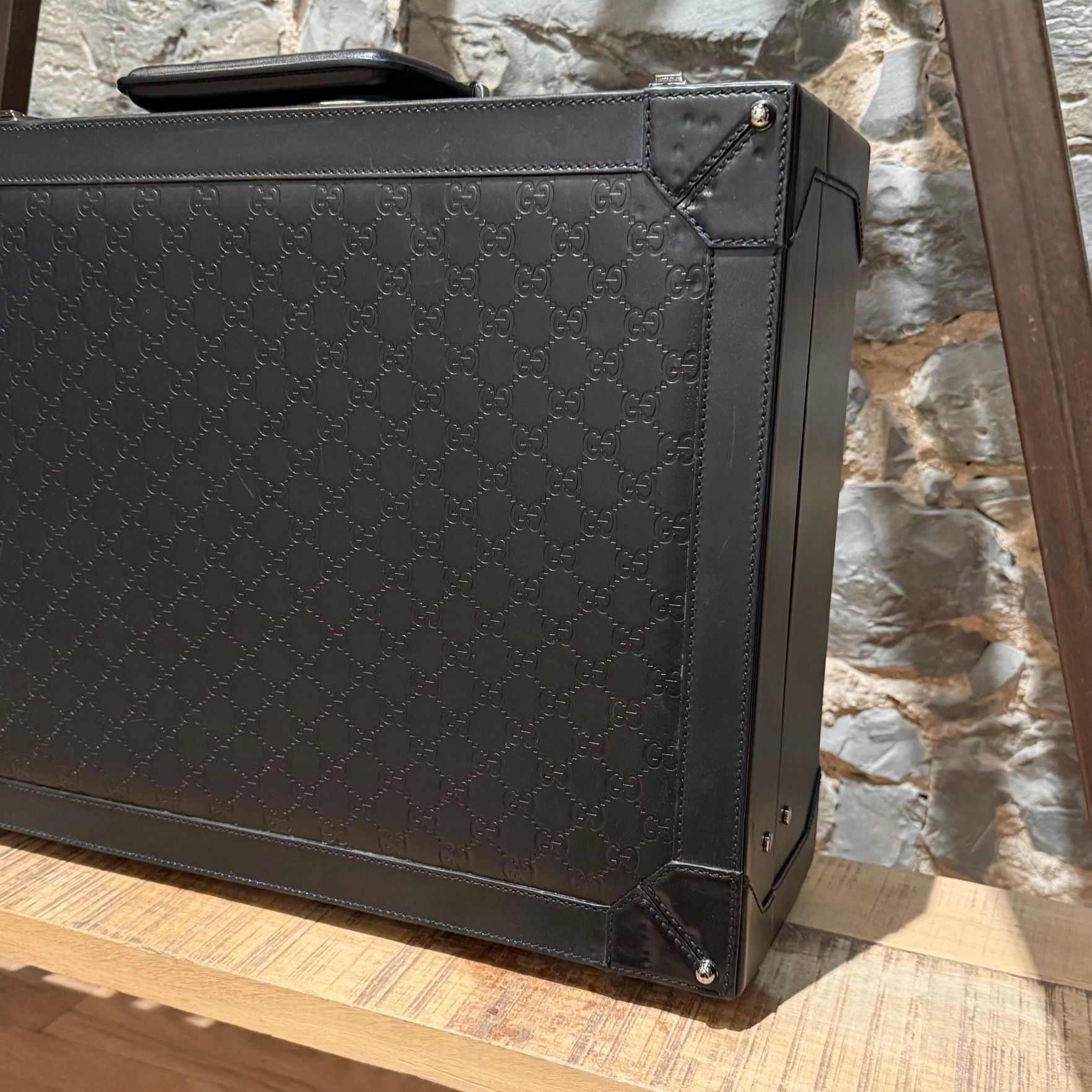 Gucci Gucci Black Leather Guccissima GG Embossed Trunk Suitcase Size ONE SIZE - 7 Thumbnail