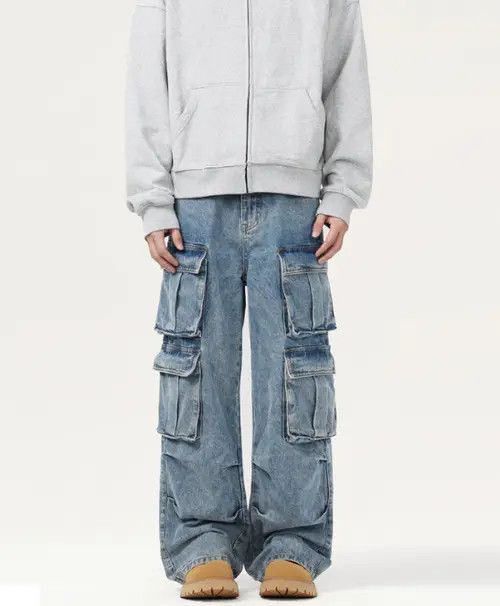 Other Men's washed multi-pocket casual straight-leg cargo jeans Size US 32 / EU 48 - 8 Thumbnail