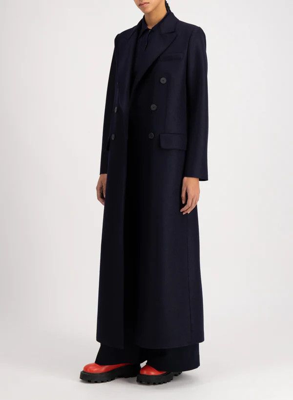 Harris Wharf London o1s22i1n1024 Double-Breasted Pressed Wool Coat in Blue Size S / US 4 / IT 40 - 2 Thumbnail