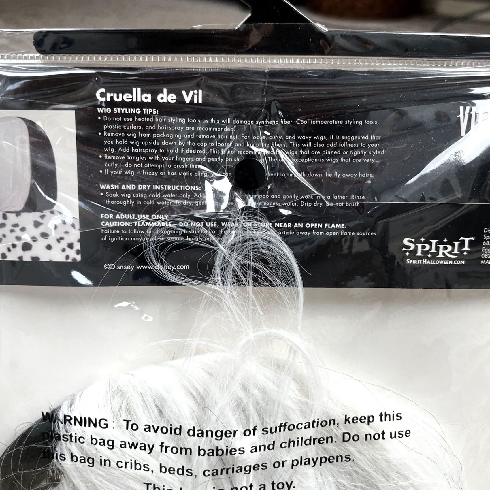 ESPIRIT VINTAGE NEW Cruella de Vil Wig Cap Black White Halloween Costume Straight Hair Spirit Women Wig Cap Black White Halloween Women Size ONE SIZE - 4 Thumbnail