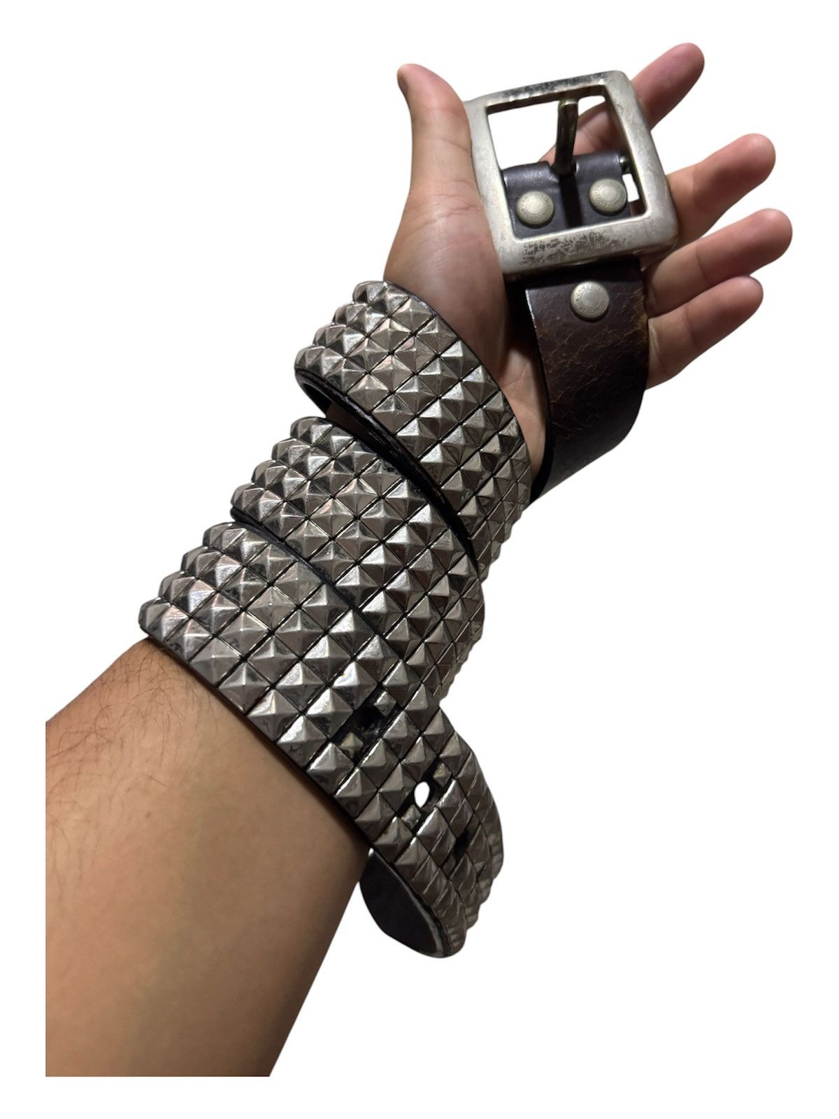 Vanquish Vtg 🇺🇸 Studded Spike Punk Three Way Leather Belt Size ONE SIZE - 1 Thumbnail