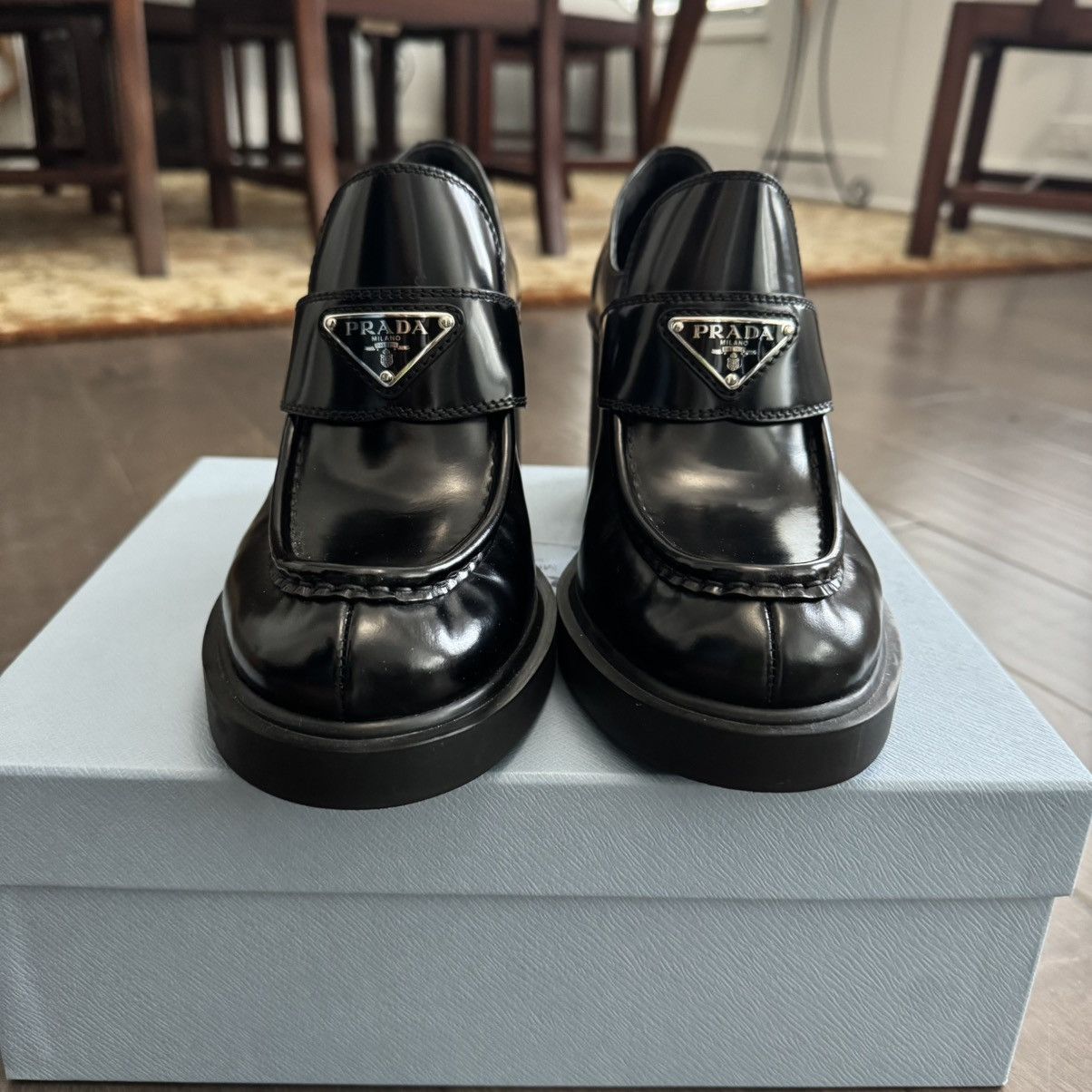 Prada Prada Brushed Leather Heeled Loafers Size US 10 / IT 40 - 6 Thumbnail