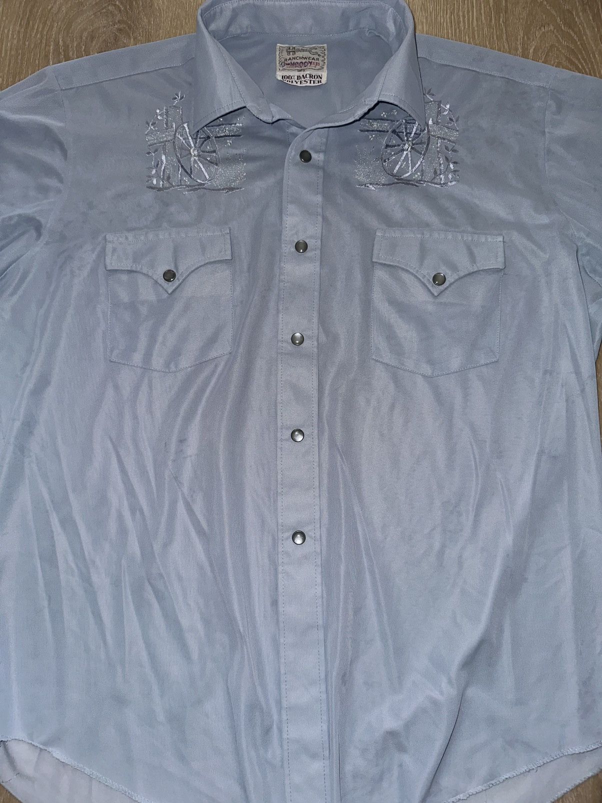 Vintage Vintage 70’s H Bar C Polyester Western Pearl Snap Button Up Size US L / EU 52-54 / 3 - 3 Thumbnail