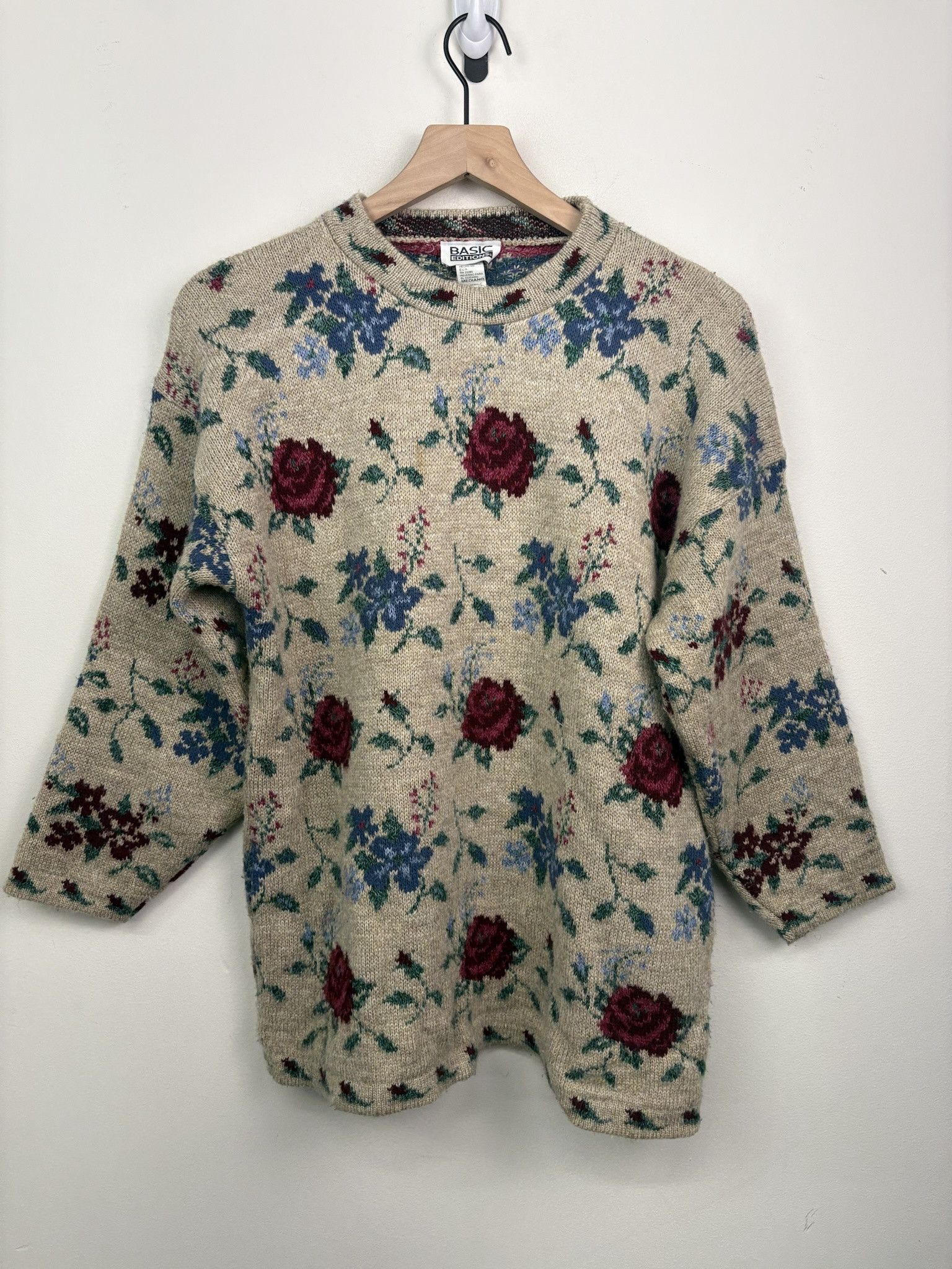 Vintage Vintage 90's Knit Basic Editions Floral All Over Pattern Crewneck Pullover Cardigan Size M Size US M / EU 48-50 / 2 - 1 Thumbnail