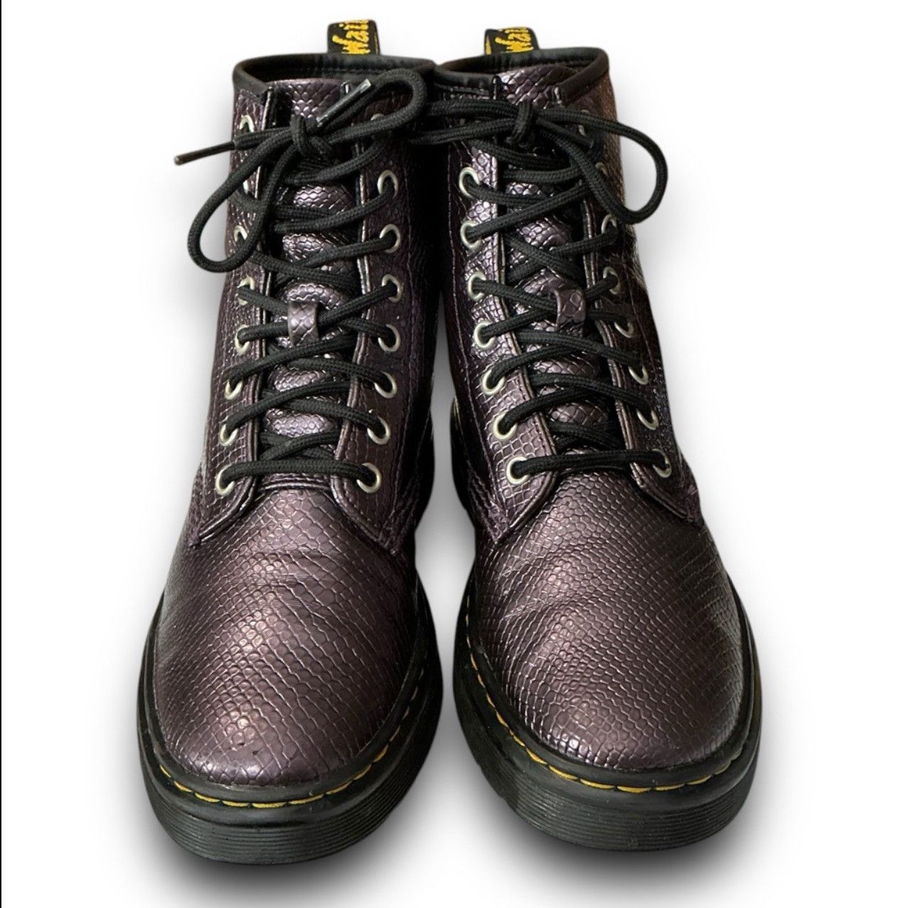 Dr. Martens Zavala Oxblood Metallic Reptile Snake Embossed Combat Boots Size US 6 / IT 36 - 8 Thumbnail