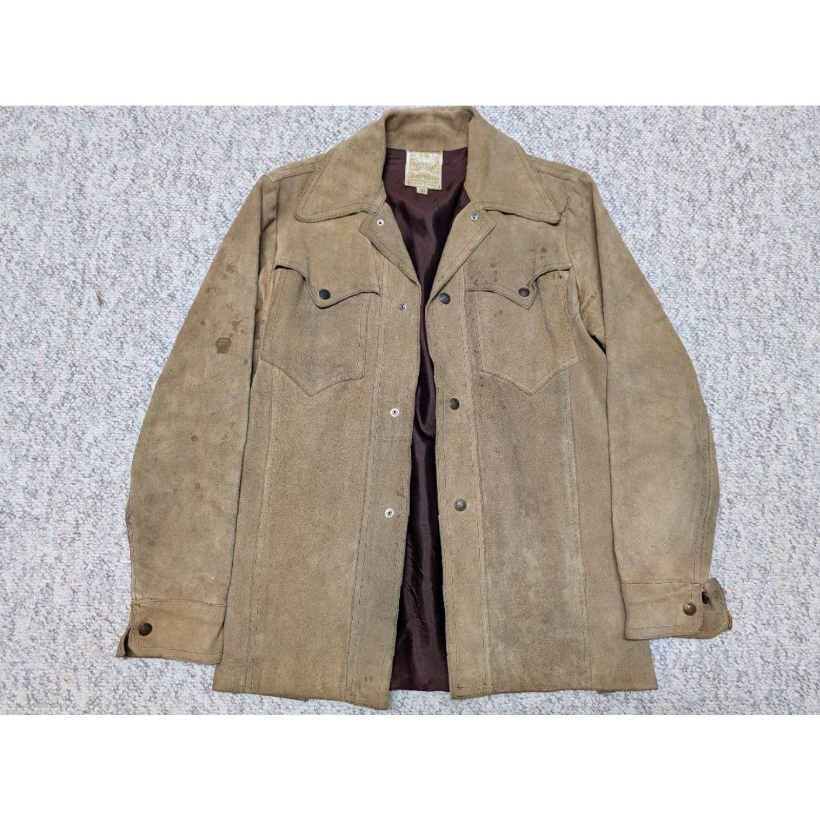 Vintage VINTAGE Western Jacket XS Brown Leather Split-Suede 36 Men Cowboys Trucker 1970s SHERWIN SHEYYNE Size US XS / EU 42 / 0 - 3 Thumbnail