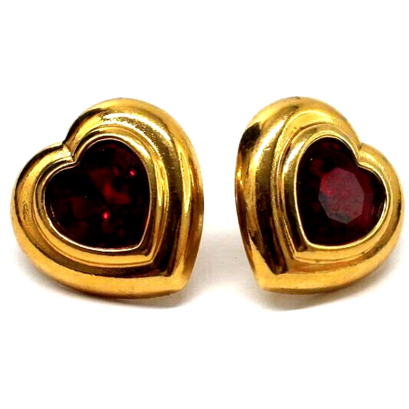 Other Classic Red Rhinestone Heart Pierced Earrings • 3/4" •Golden Size ONE SIZE - 1 Thumbnail