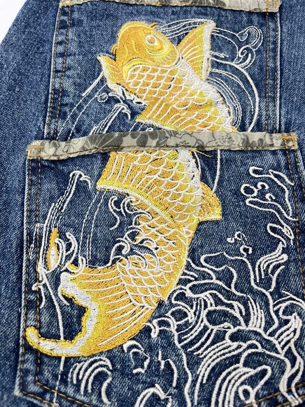 Other Japanese Fish Koi Dominate Embrodery Double Pocket Jeans Size US 40 / EU 56 - 5 Thumbnail
