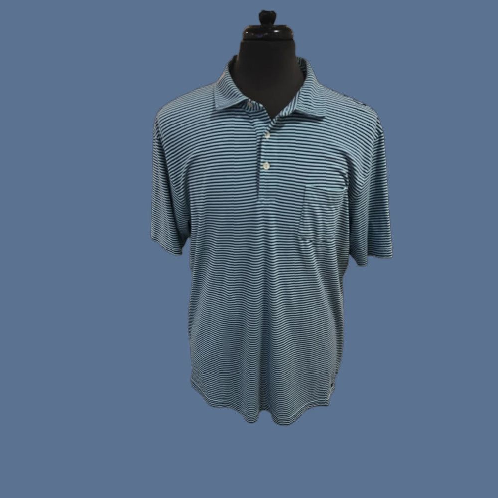 Peter Millar Peter Millar Seaside Wash Polo Shirt Mens L Blue Green Striped Casual Stretch Polo Size US L / EU 52-54 / 3 - 1 Thumbnail