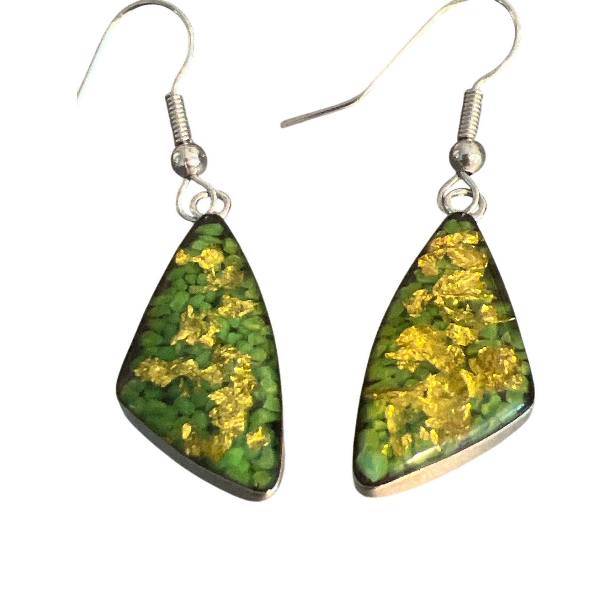 Other Vintage Silver Tone Green Clear Resin Drop Earrings Gold Lea Size ONE SIZE - 2 Thumbnail