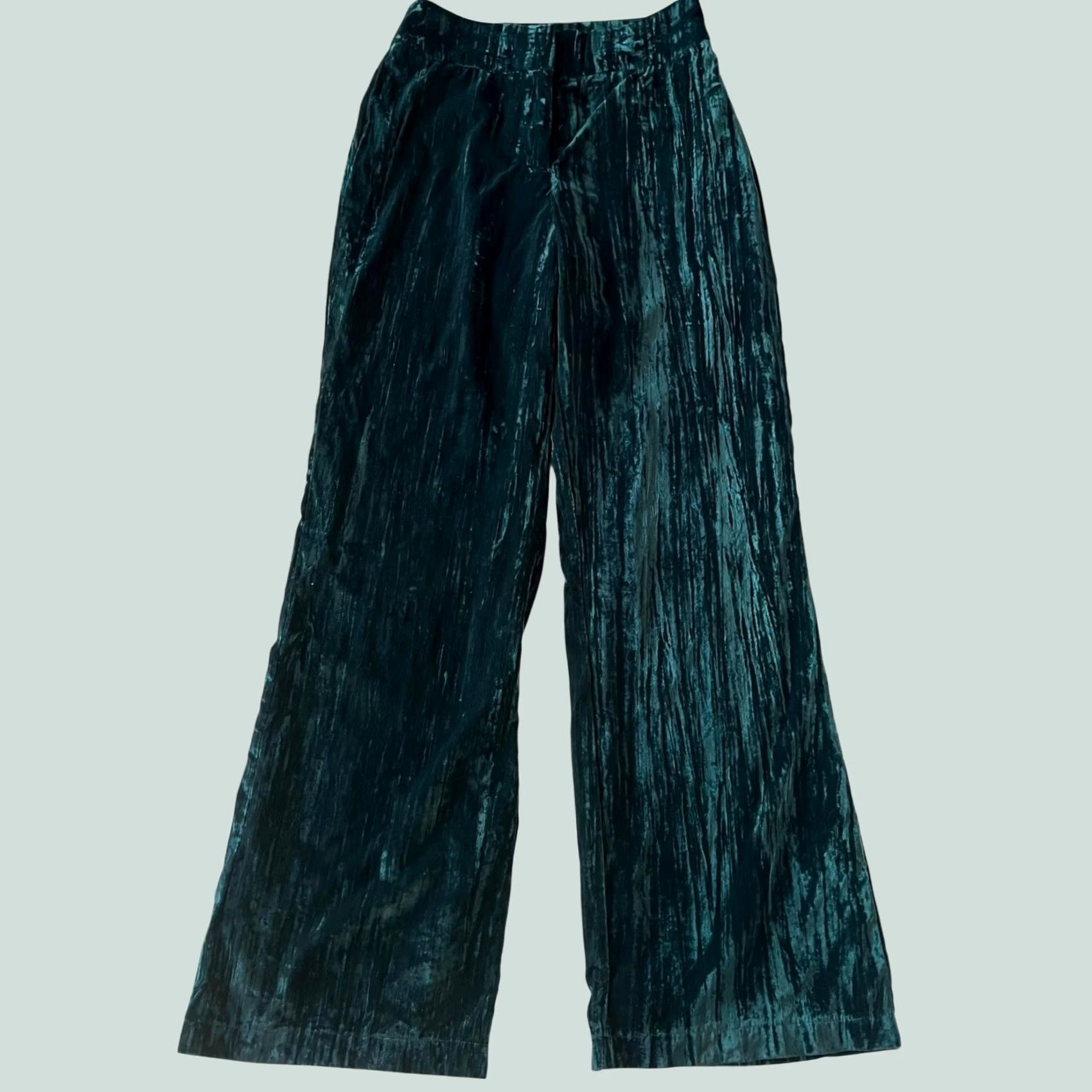 Nasty Gal Nasty Gal Crushed Velvet Pants Wide Leg High Waisted Emerald Green Women’s Sz 4 Size 27" / US 4 / IT 40 - 1 Thumbnail