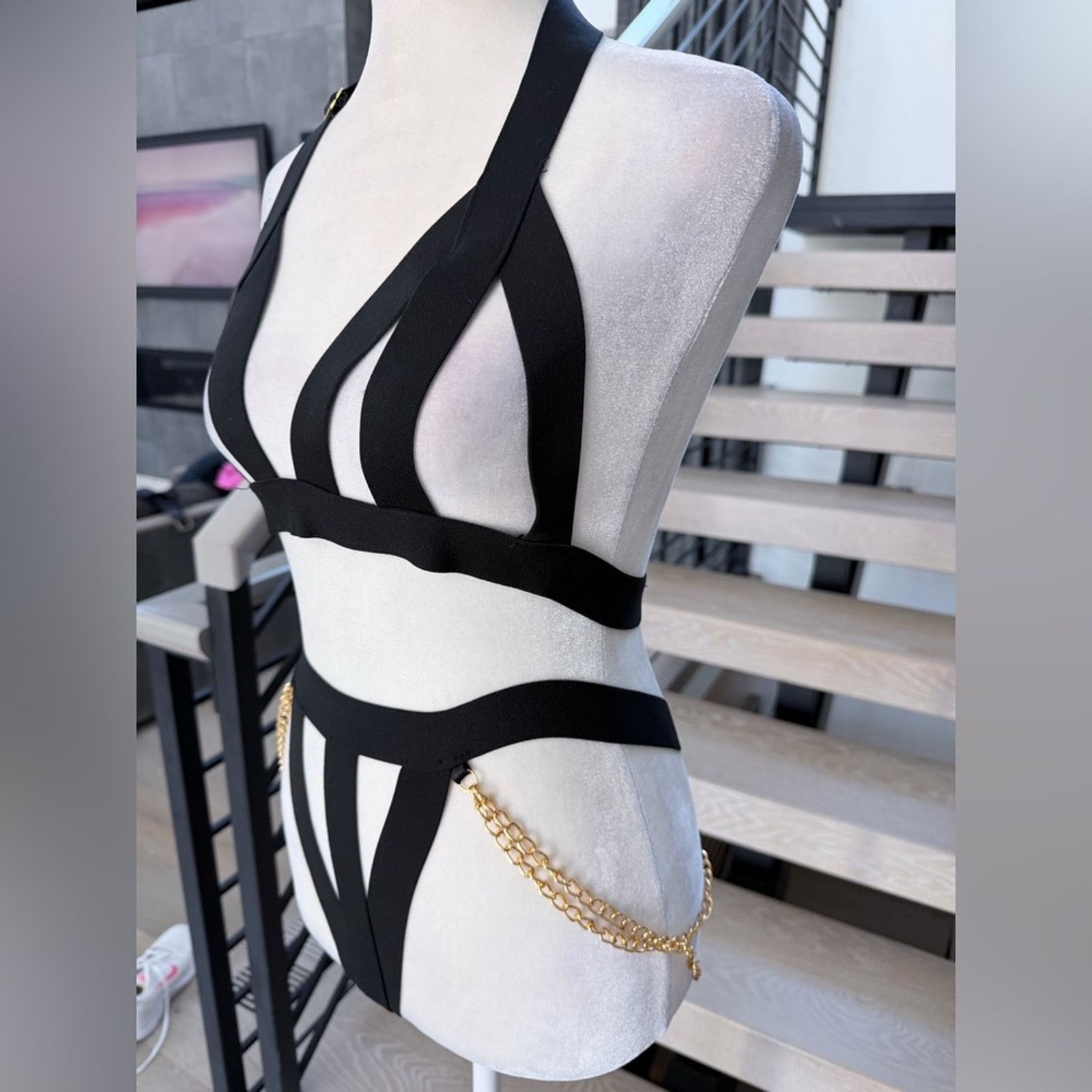 Other New Black Strappy Lingerie with Gold Chain Accents size M Size ONE SIZE - 12 Thumbnail
