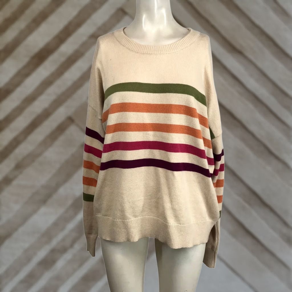 Vintage STACCATO Cream Multi Stripe Crew Neck Long Sleeve Sweater XL Size XL / US 12-14 / IT 48-50 - 1 Thumbnail