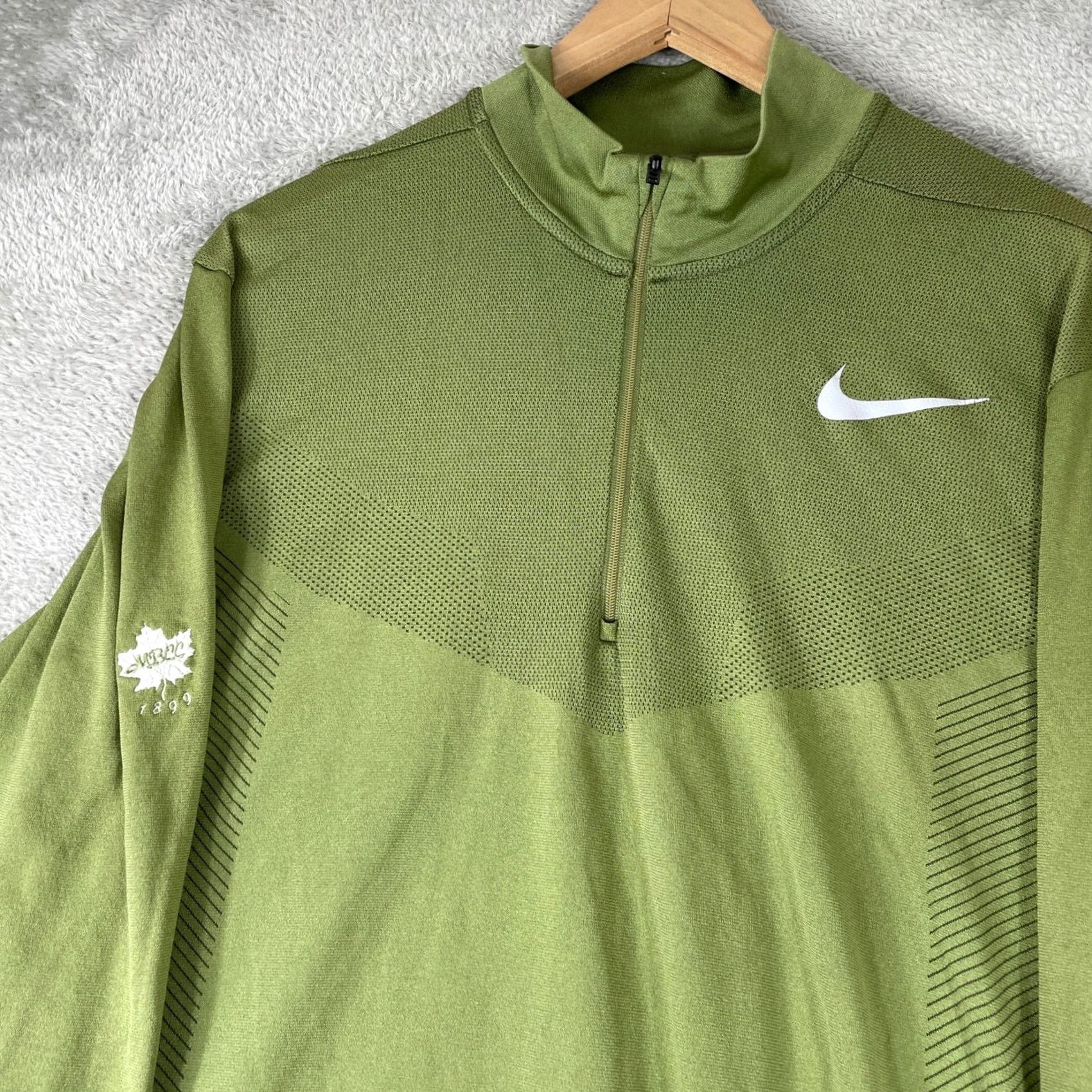 Nike Nike Golf Pullover Mens Large Olive Green 1/4 Zip Mock Neck Swoosh Logo Embroidered MBCC 1899 Maple Leaf Casual Activewear Size US L / EU 52-54 / 3 - 4 Thumbnail