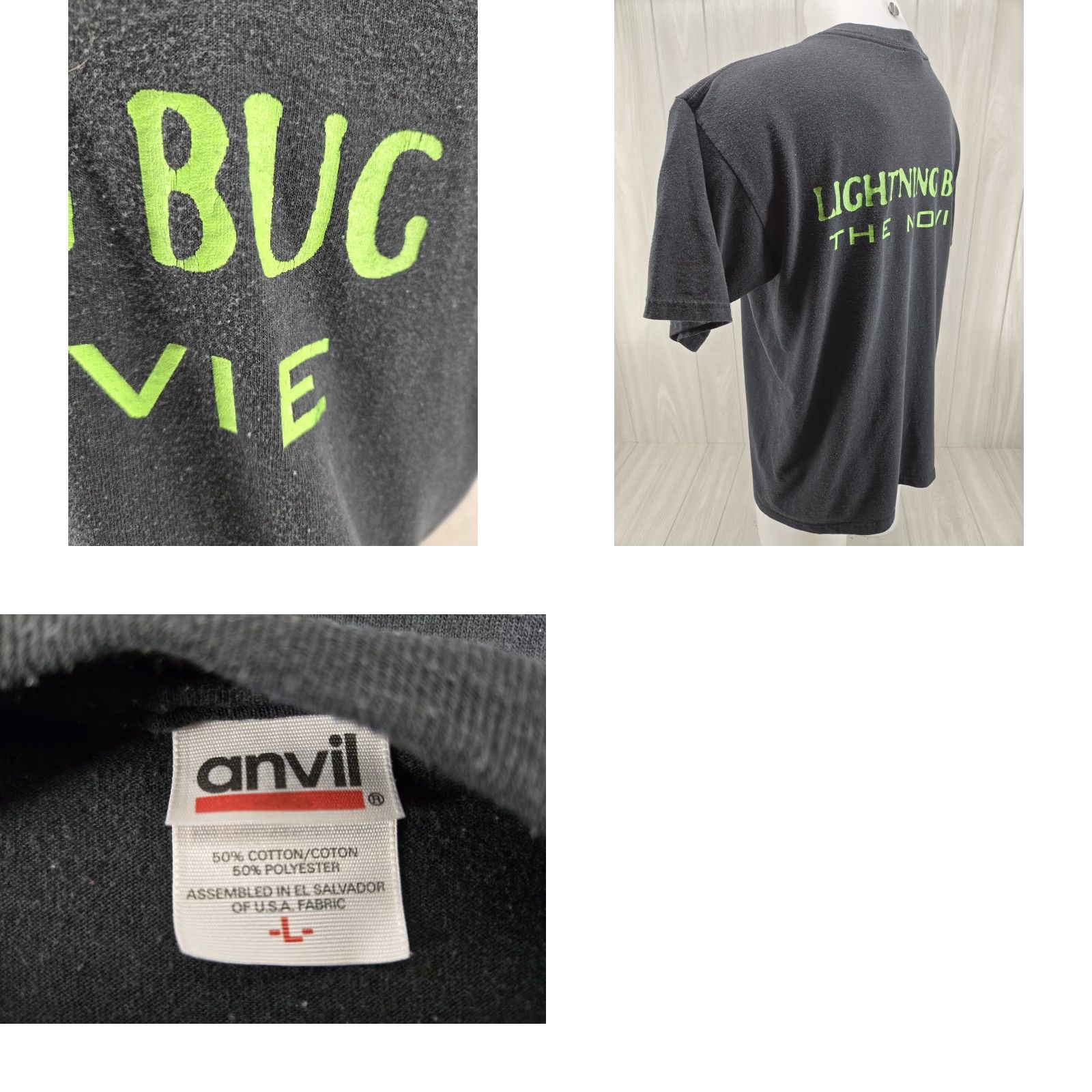 Anvil VINTAGE DISTRESSED Lightning Bug The Movie Cullman Alabama Shirt Men's Large Shirt Black 90s Movie theme Mens Size US L / EU 52-54 / 3 - 9 Thumbnail