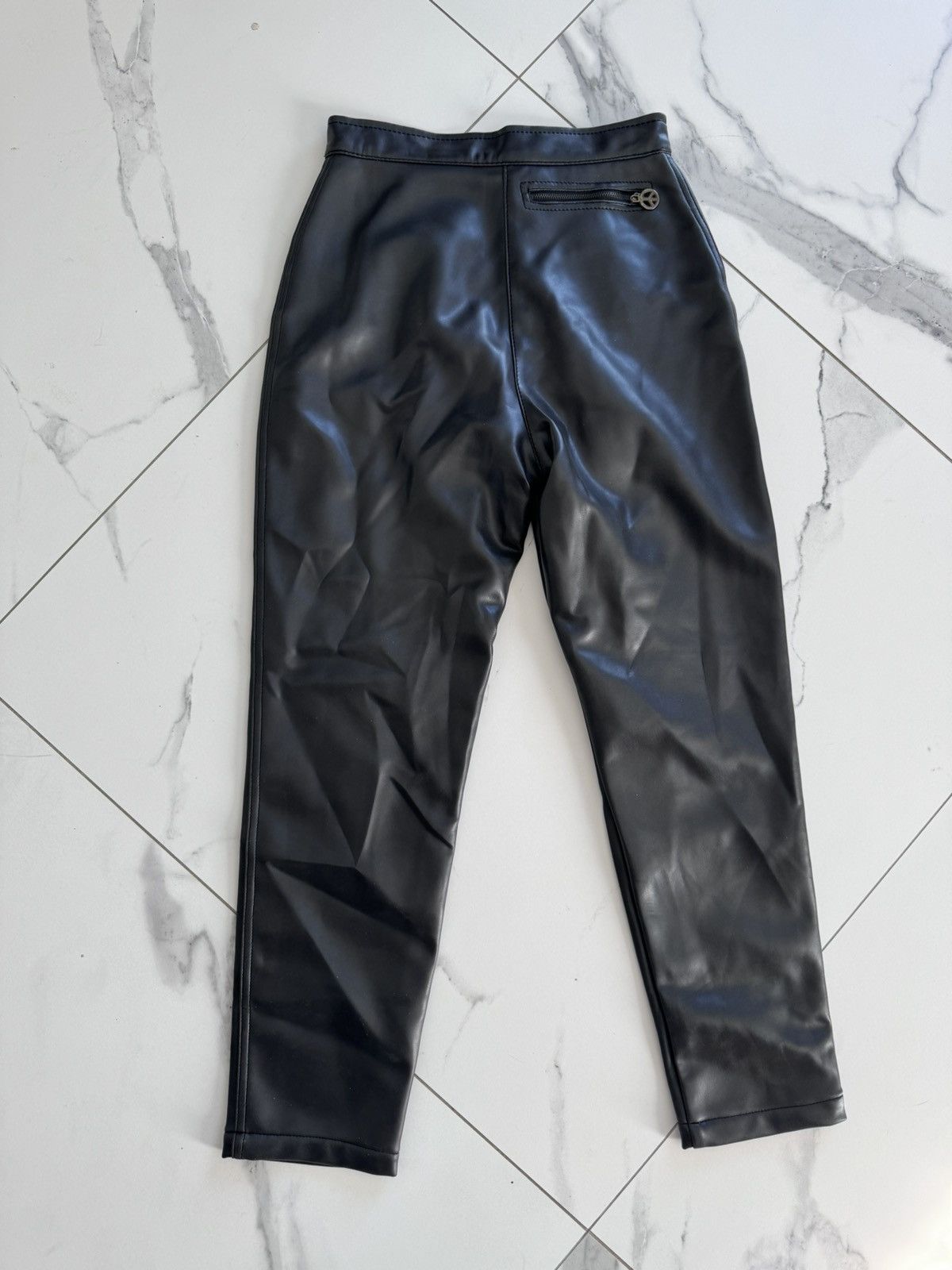 Moschino Vintage Moschino y2k Women Black Eco Leather Pants Size 35" - 2 Thumbnail