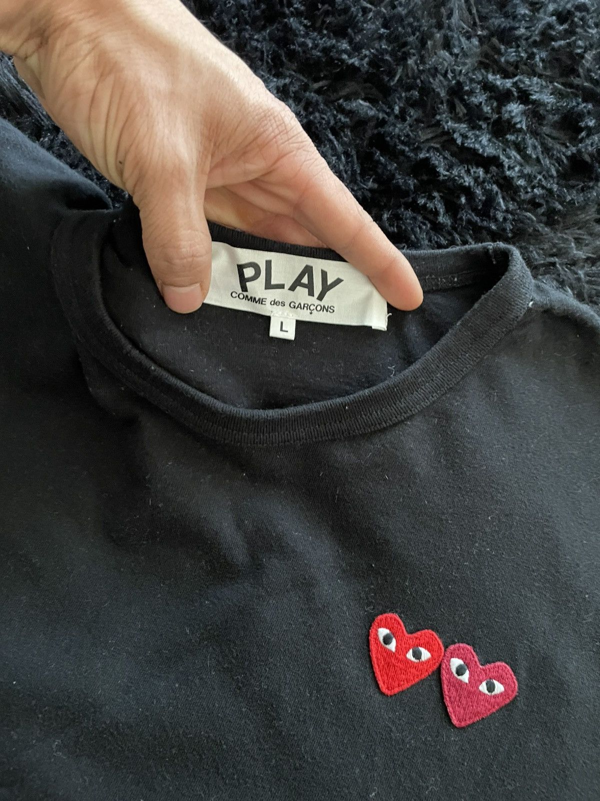 CDG by Comme des Garcons Comme Des Garcons Play Double Heart Black Tee Size US L / EU 52-54 / 3 - 4 Thumbnail