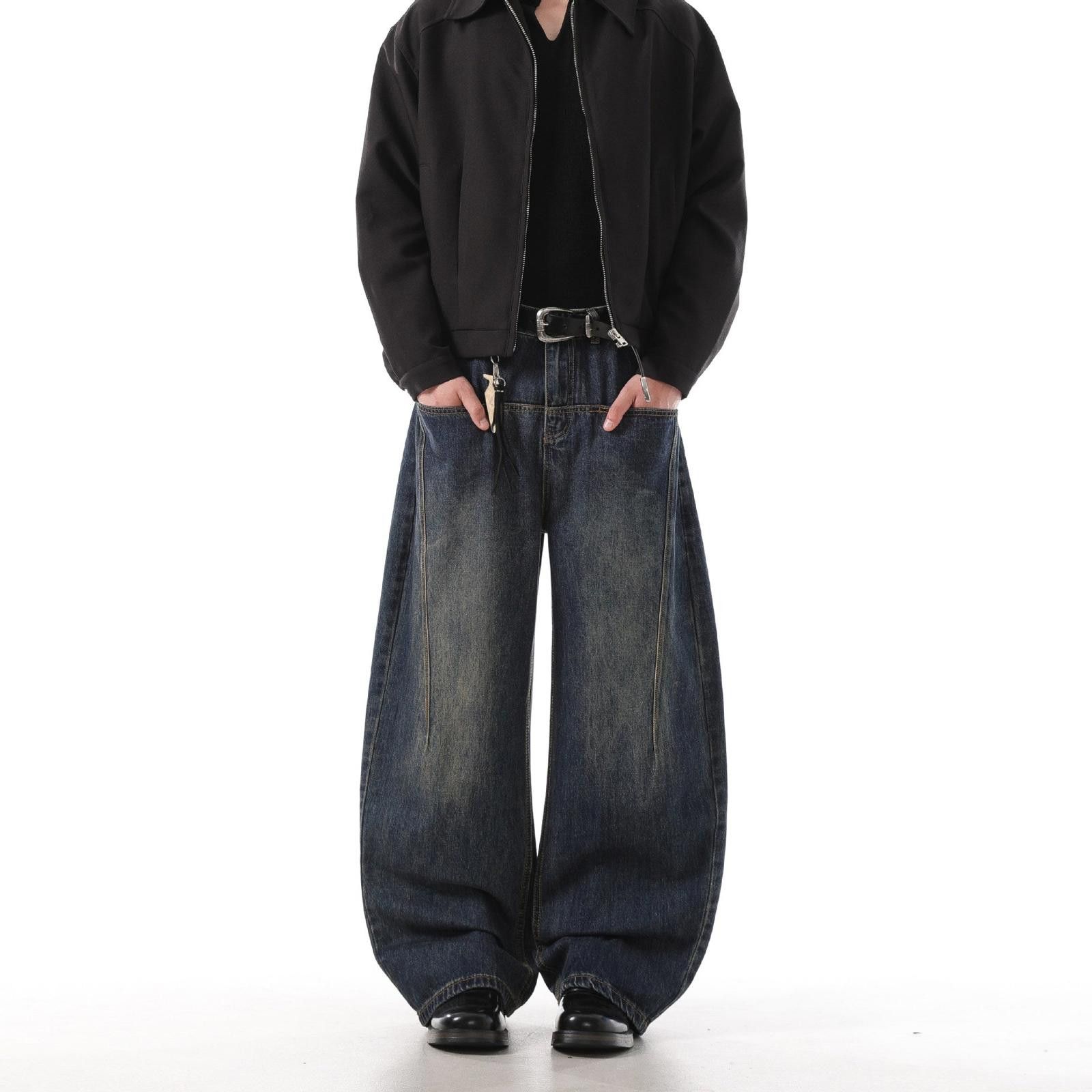 Vintage Dark Blue Baggy Wide Leg Denim Jeans, Relaxed Fit Jeans Size US 33 - 2 Thumbnail