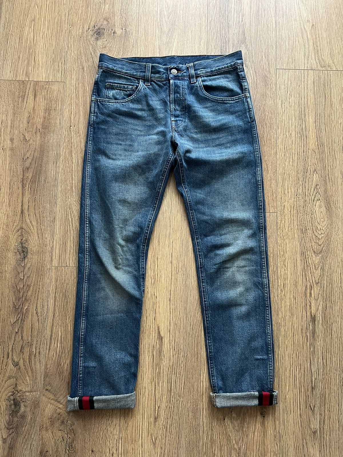 image of 500$ - Gucci Denim Web Detail Crg Selvedge Jeans X Japan in Blue, Men's (Size 30)