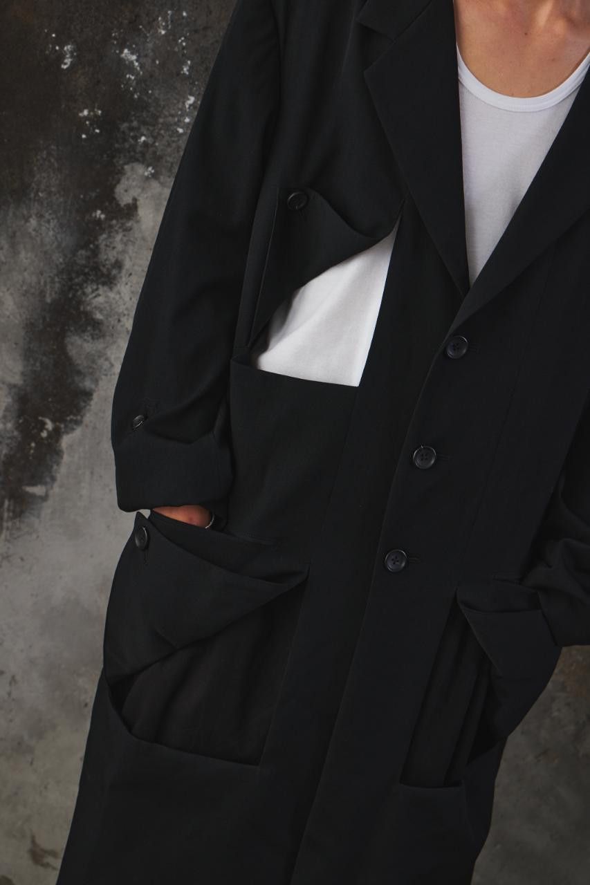 Yohji Yamamoto Yohji Yamamoto Wool Gabardine Diagonal Button Long Jacket Size US L / EU 52-54 / 3 - 6 Thumbnail