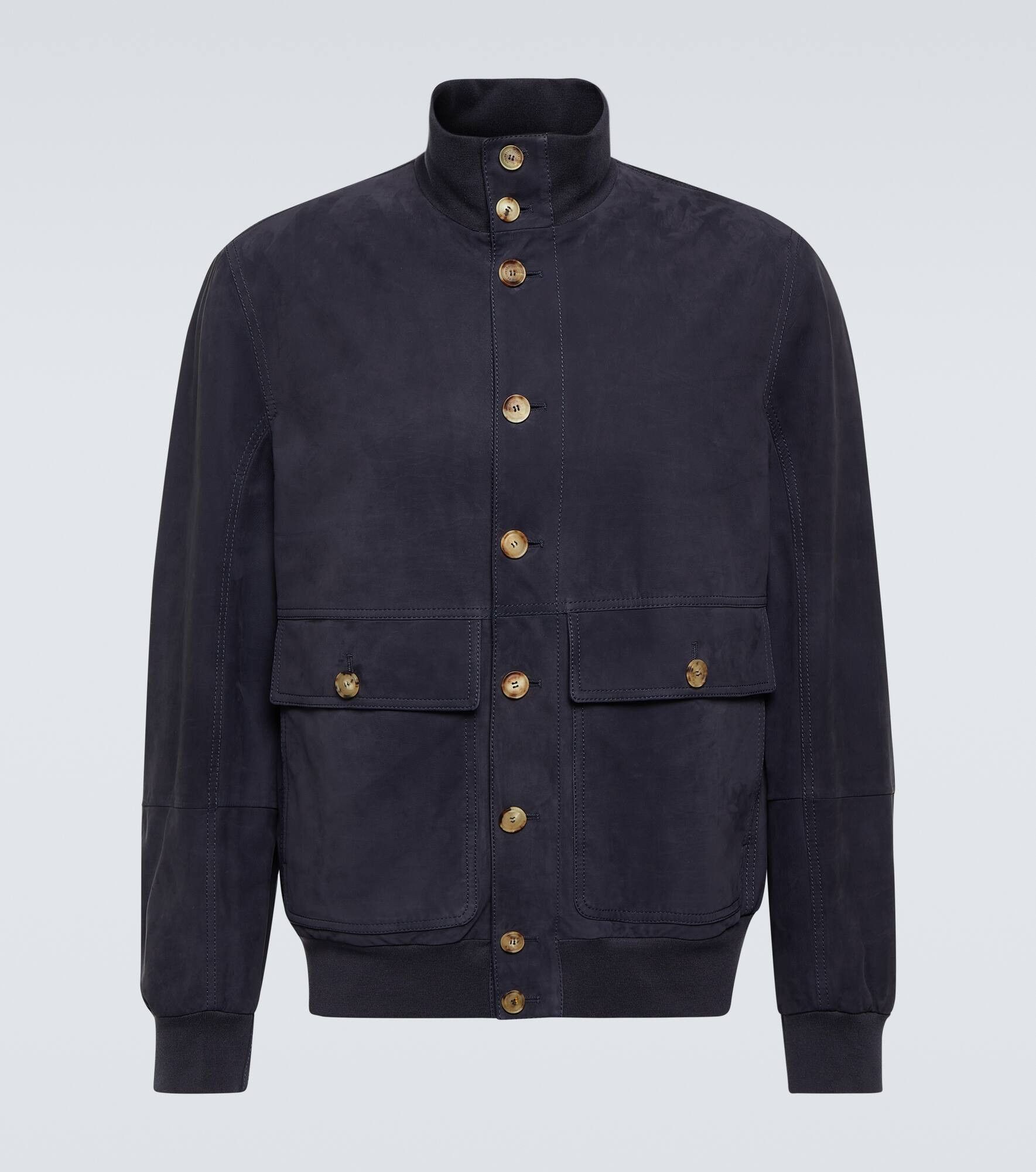 Brunello Cucinelli Leather Jacket in Dark Blue Size US XL / EU 56 / 4 - 1 Thumbnail