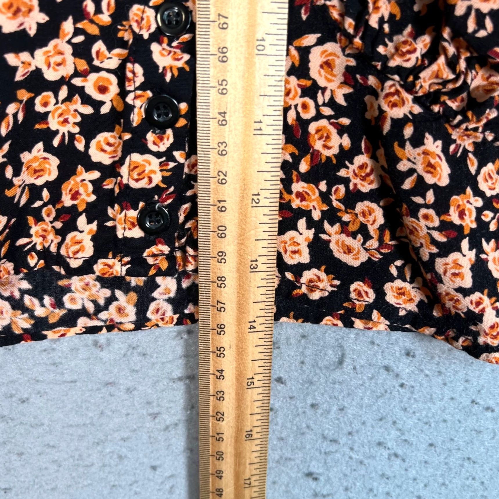 Vintage Motel Shirt Cropped Floral Long Sleeve Black & Orange Womens Medium Size M / US 6-8 / IT 42-44 - 7 Thumbnail