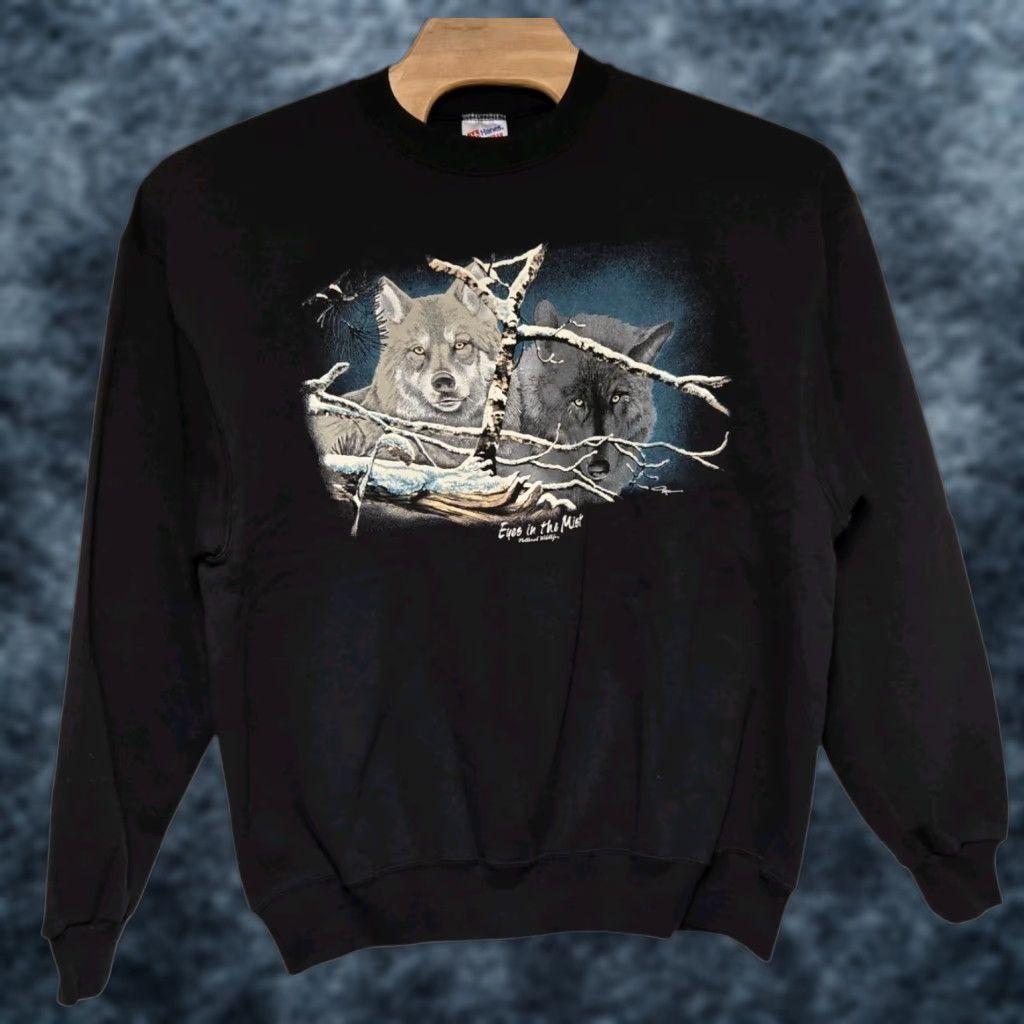 Hanes VINTAGE Eyes In the Mist Wolf Sweatshirt Black Adult XXL 1991 Wildlife NWOT Size US XXL / EU 58 / 5 - 1 Thumbnail